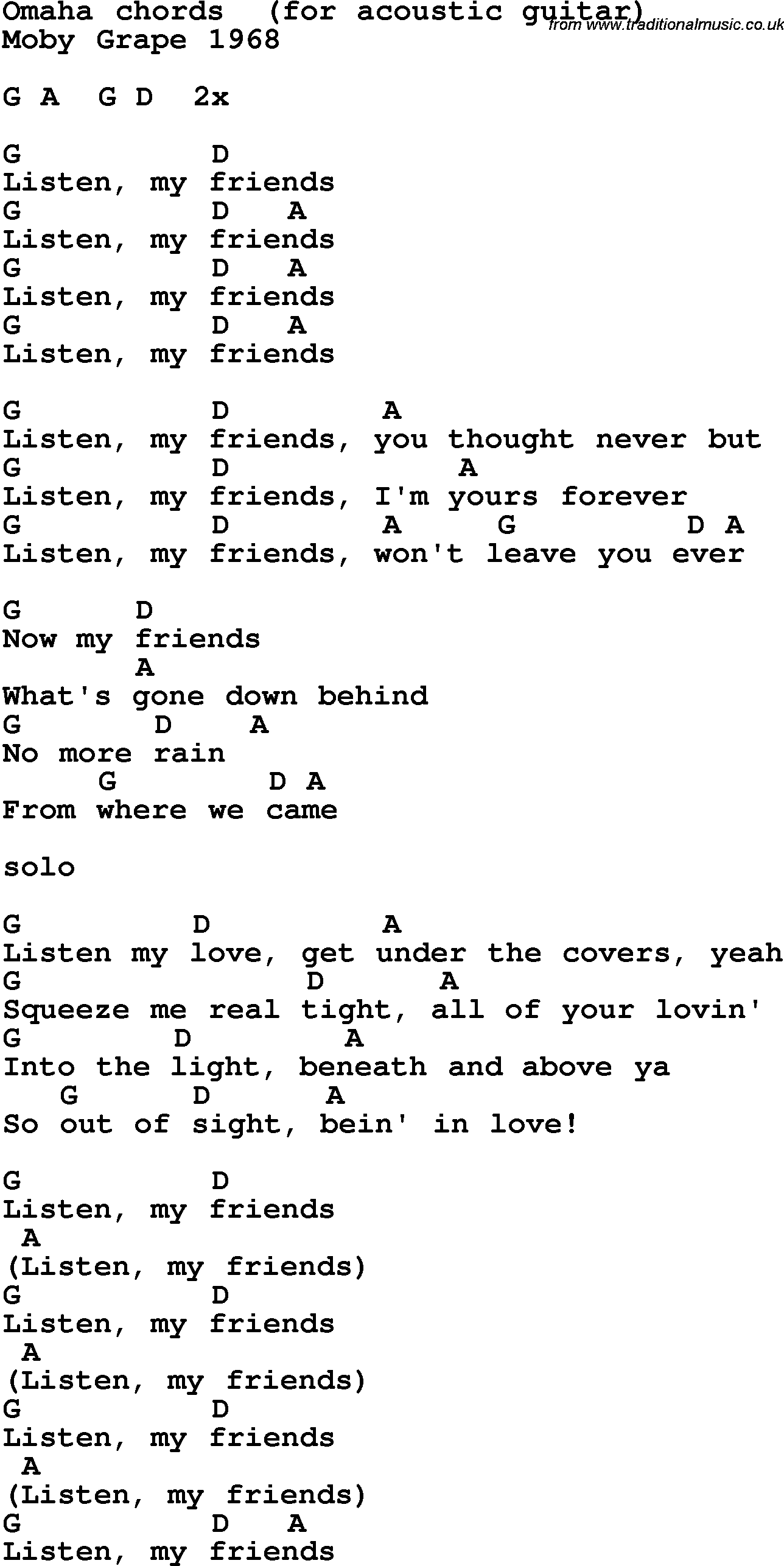 Song Lyrics with guitar chords for Omaha