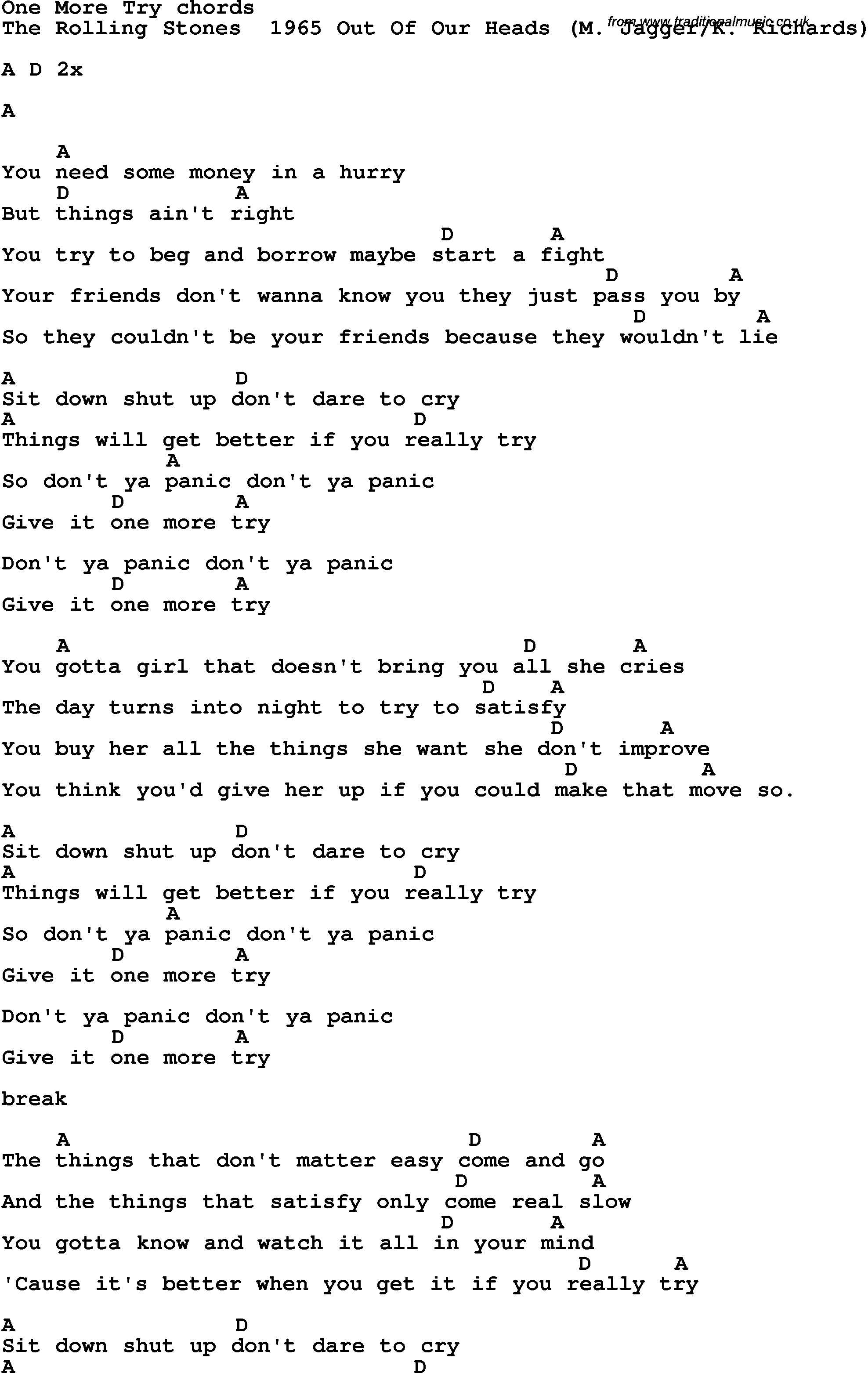 Song Lyrics with guitar chords for One More Try