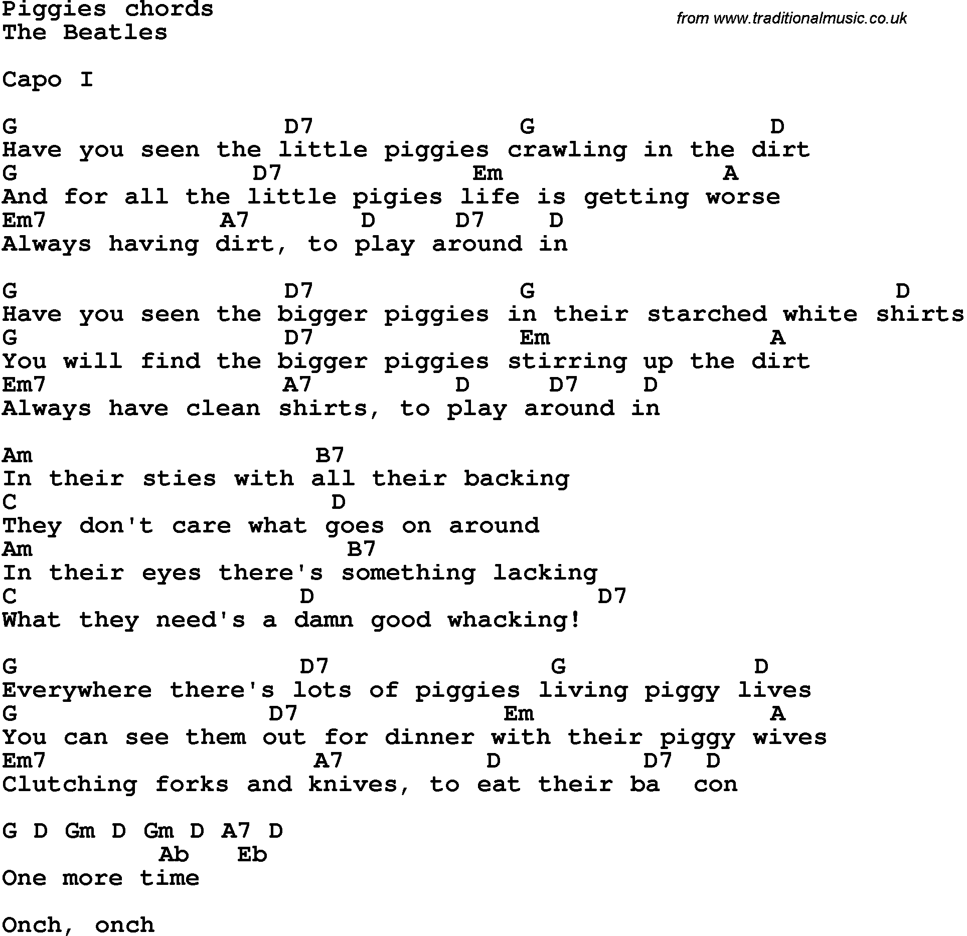 Song Lyrics with guitar chords for Piggies - The Beatles