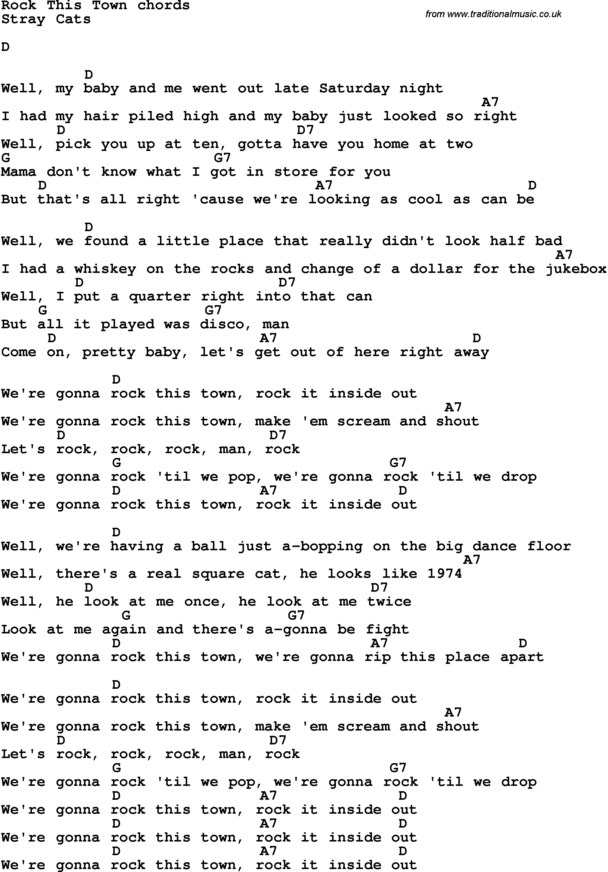 Song Lyrics With Guitar Chords For Rock This Town