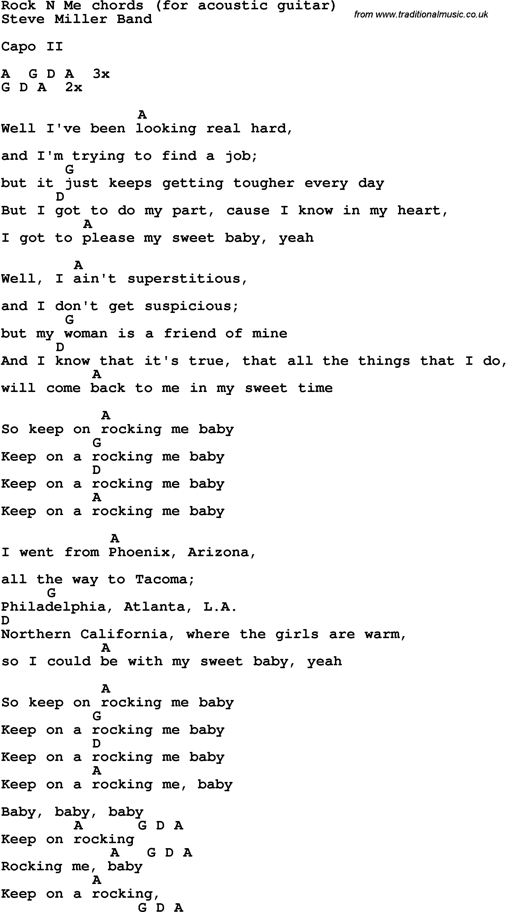 Song Lyrics with guitar chords for Rock'n Mee