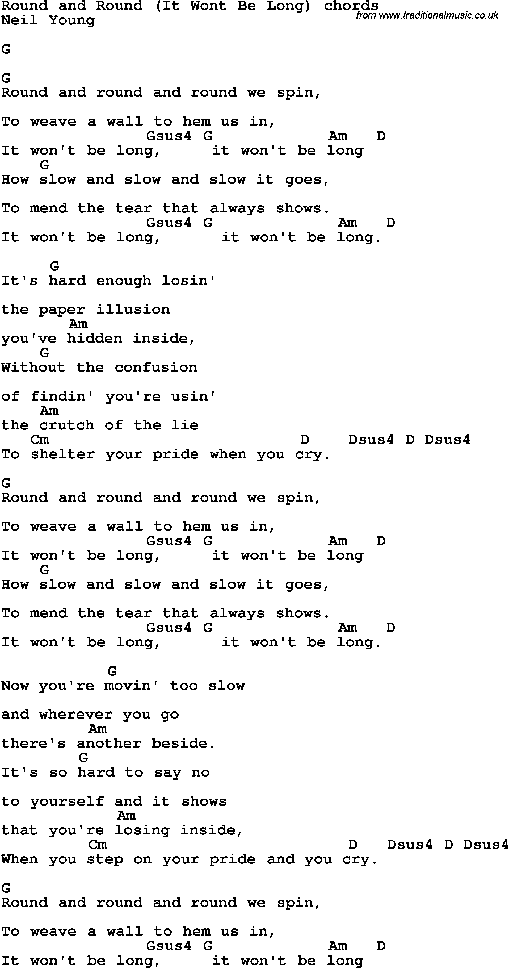 Song Lyrics with guitar chords for Round And Round - Neil Young