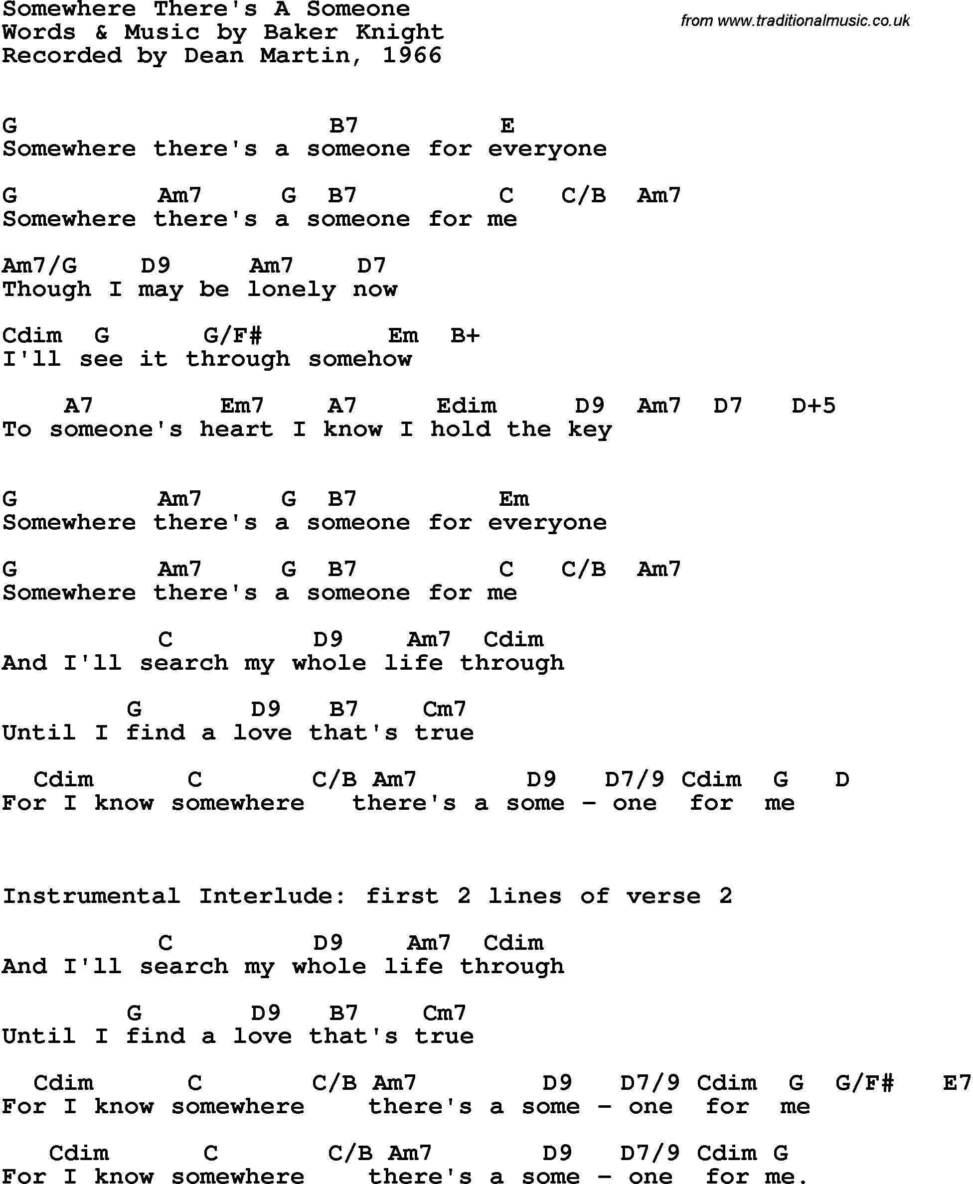 Song Lyrics with guitar chords for Somewhere In Your Heart - Frank Sinatra, 1964