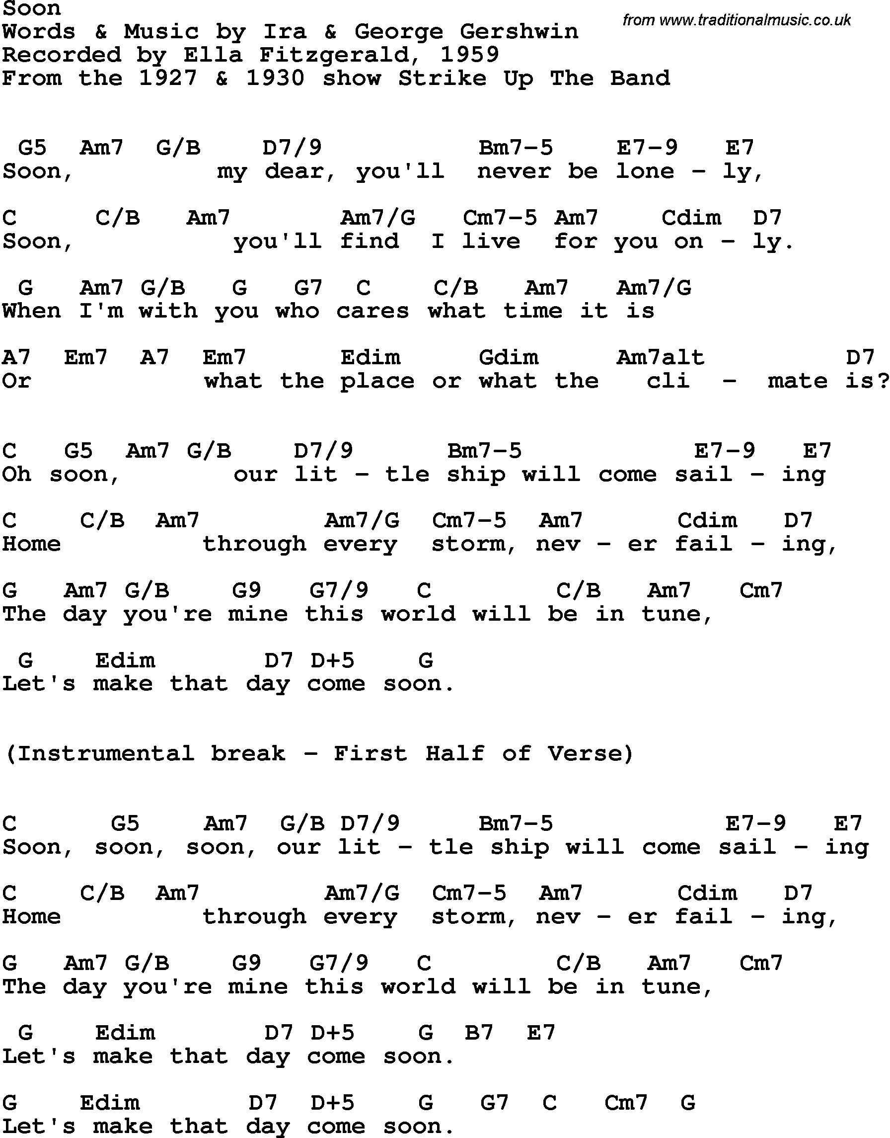 Song Lyrics with guitar chords for Soon - Ella Fitzgerald, 1959