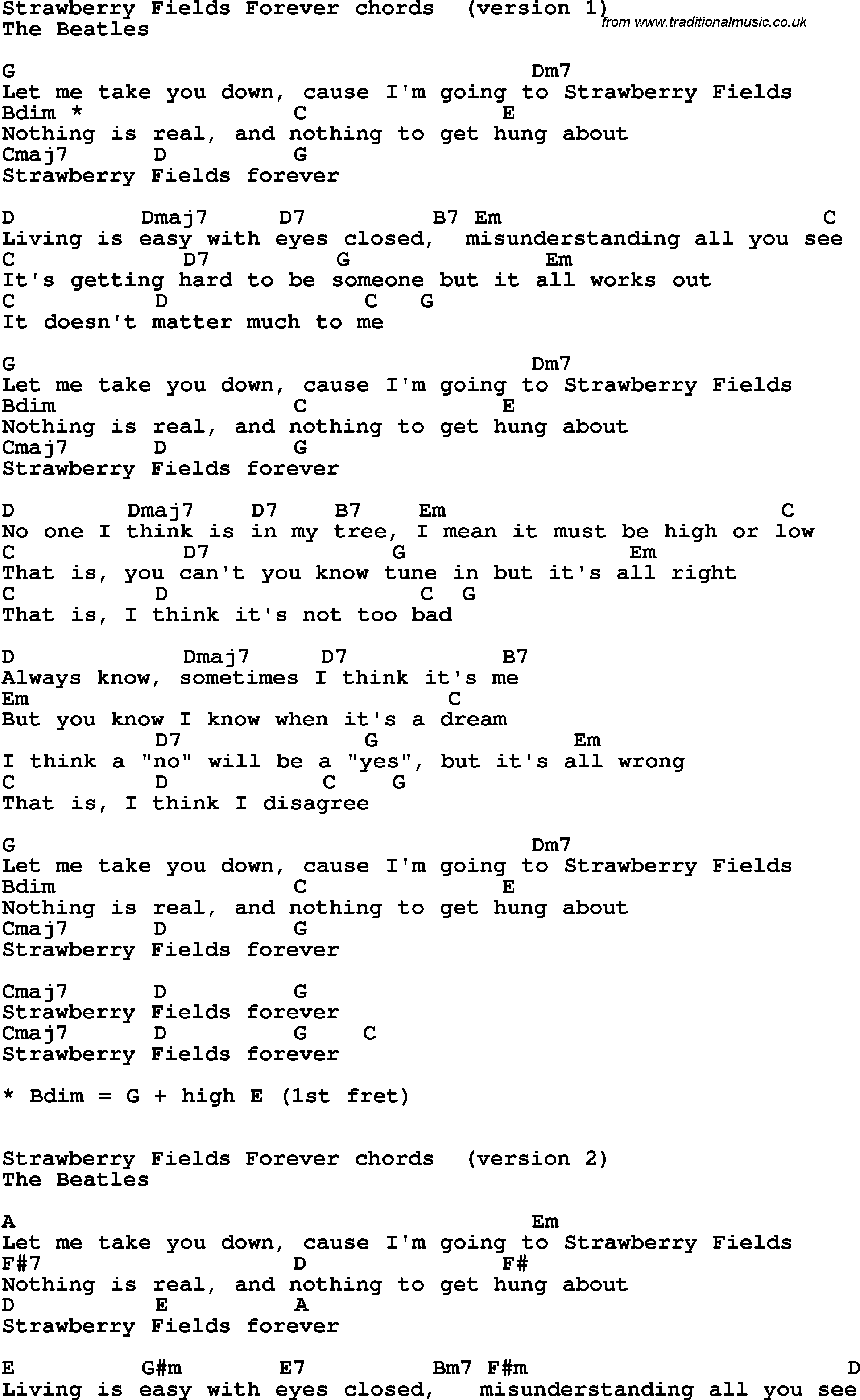 Song Lyrics with guitar chords for Strawberry Fields Forever