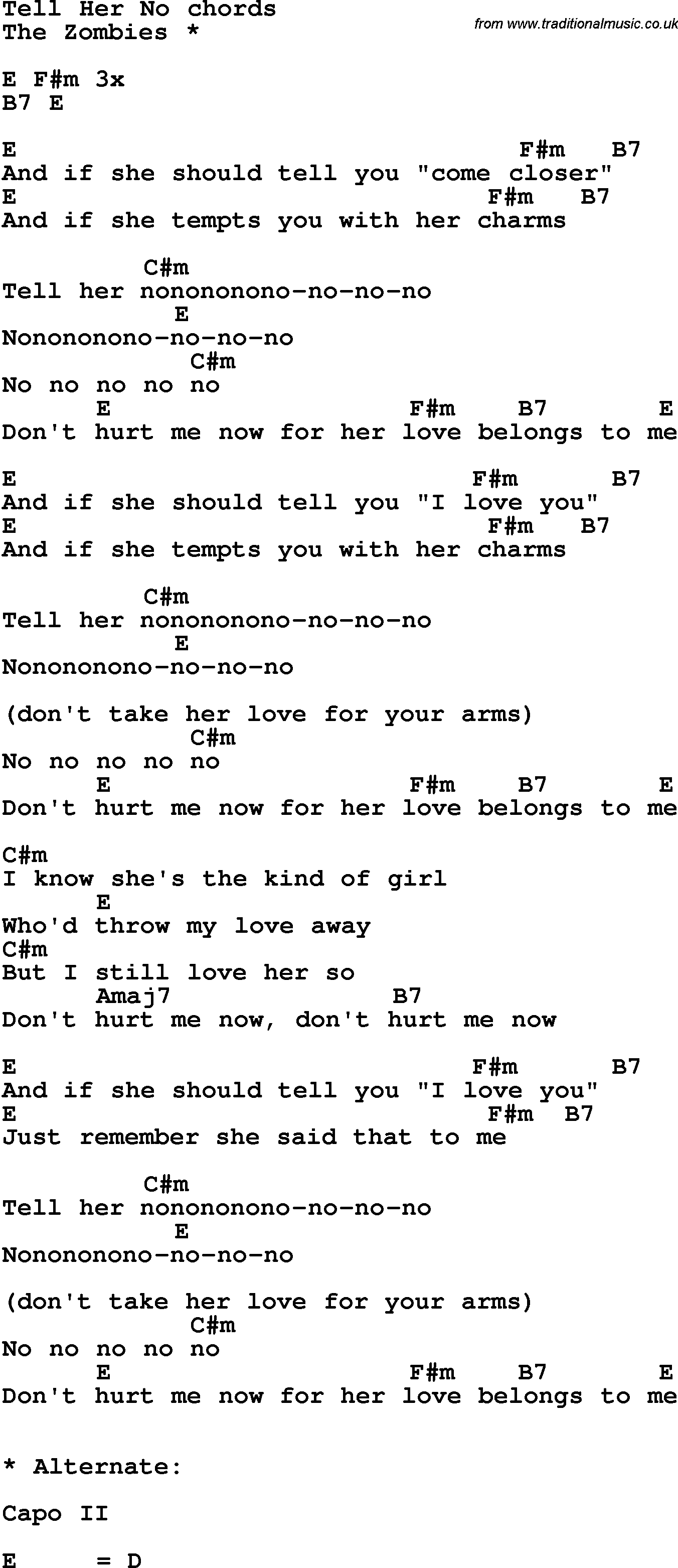 Song Lyrics with guitar chords for Tell Her No - The Zombies