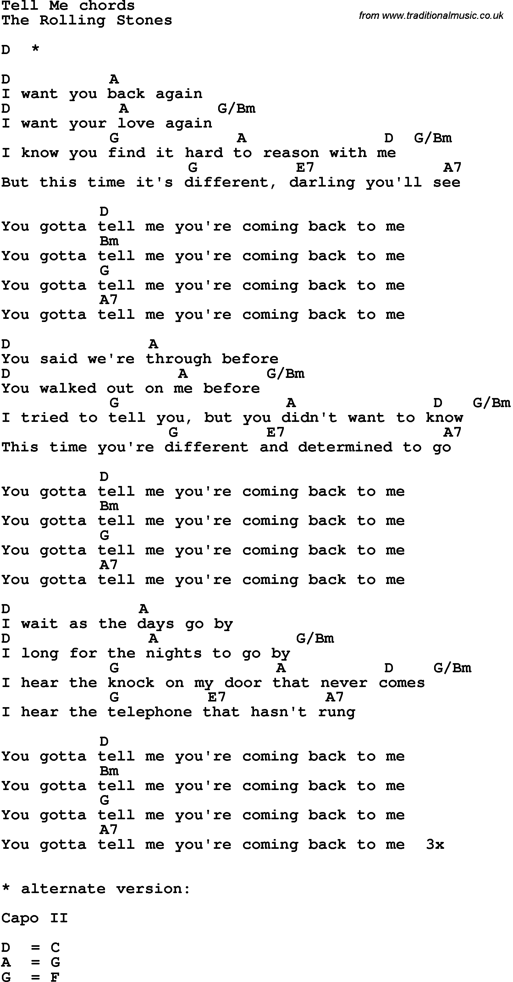 Song Lyrics with guitar chords for Tell Me - The Rolling Stones