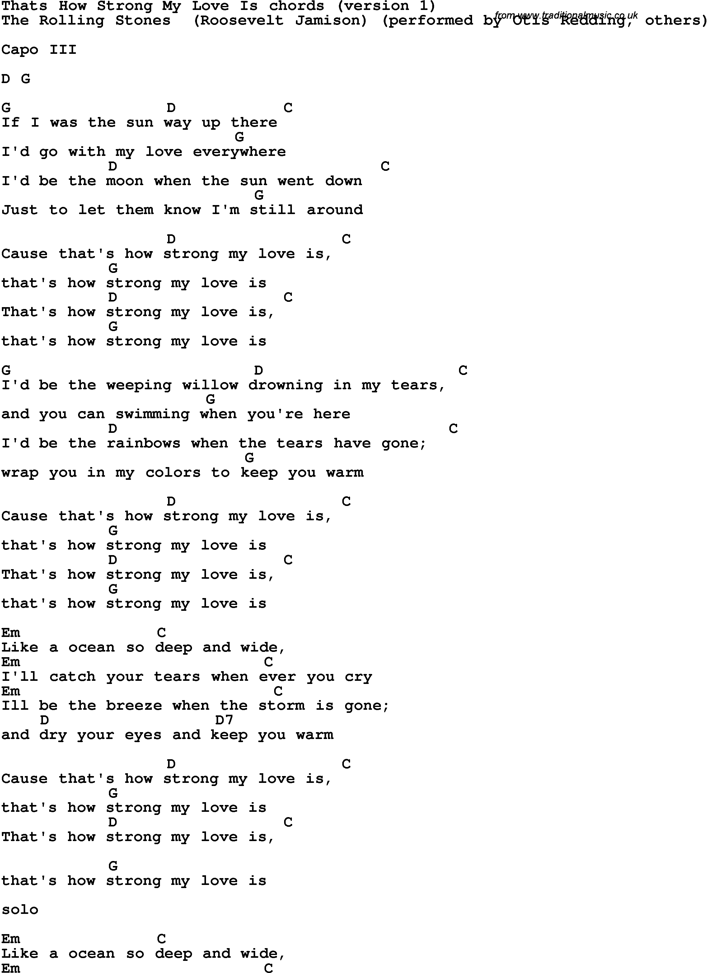 Song Lyrics with guitar chords for That's How Strong My Love Is
