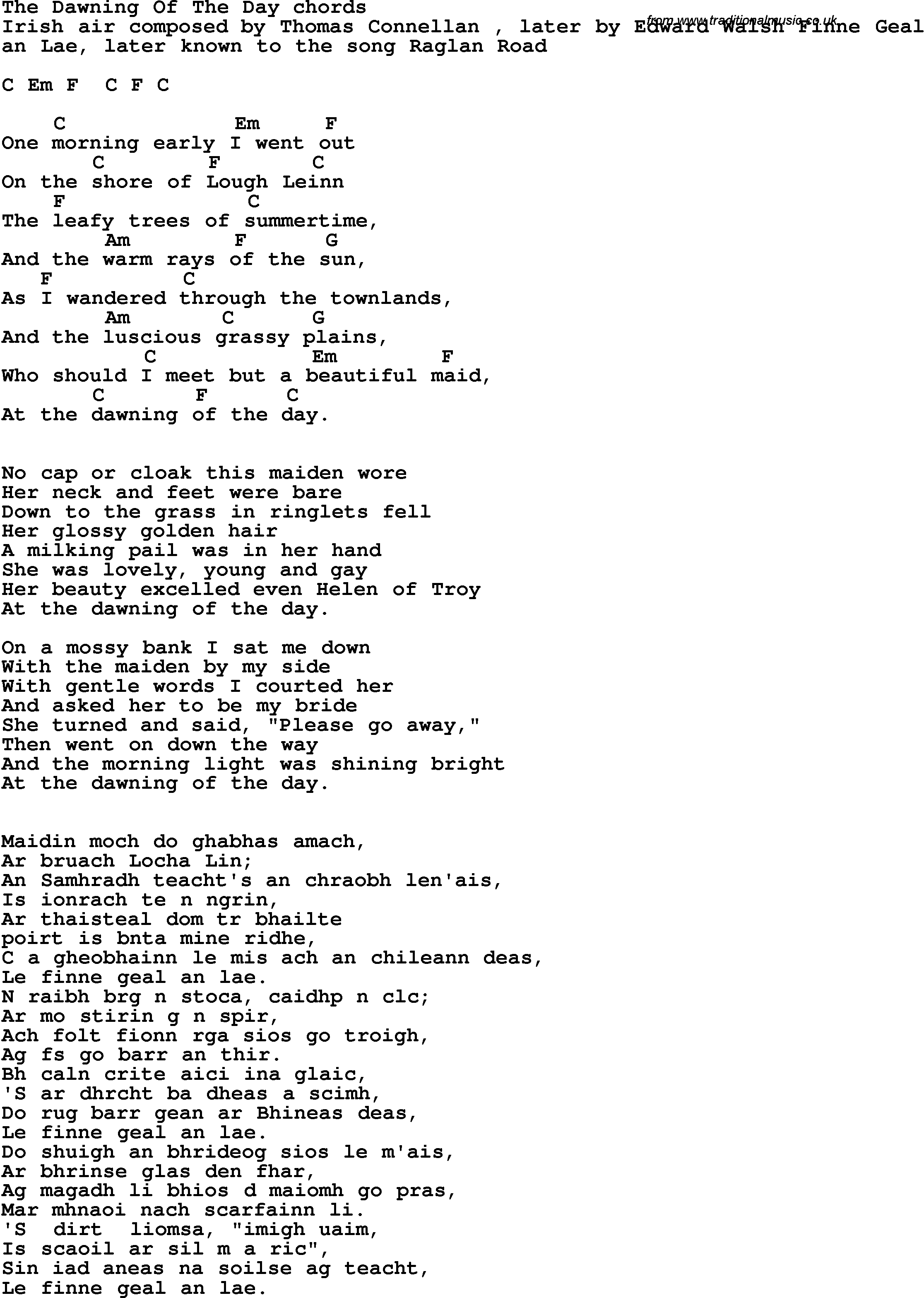 Song Lyrics with guitar chords for The Dawning Of The Day