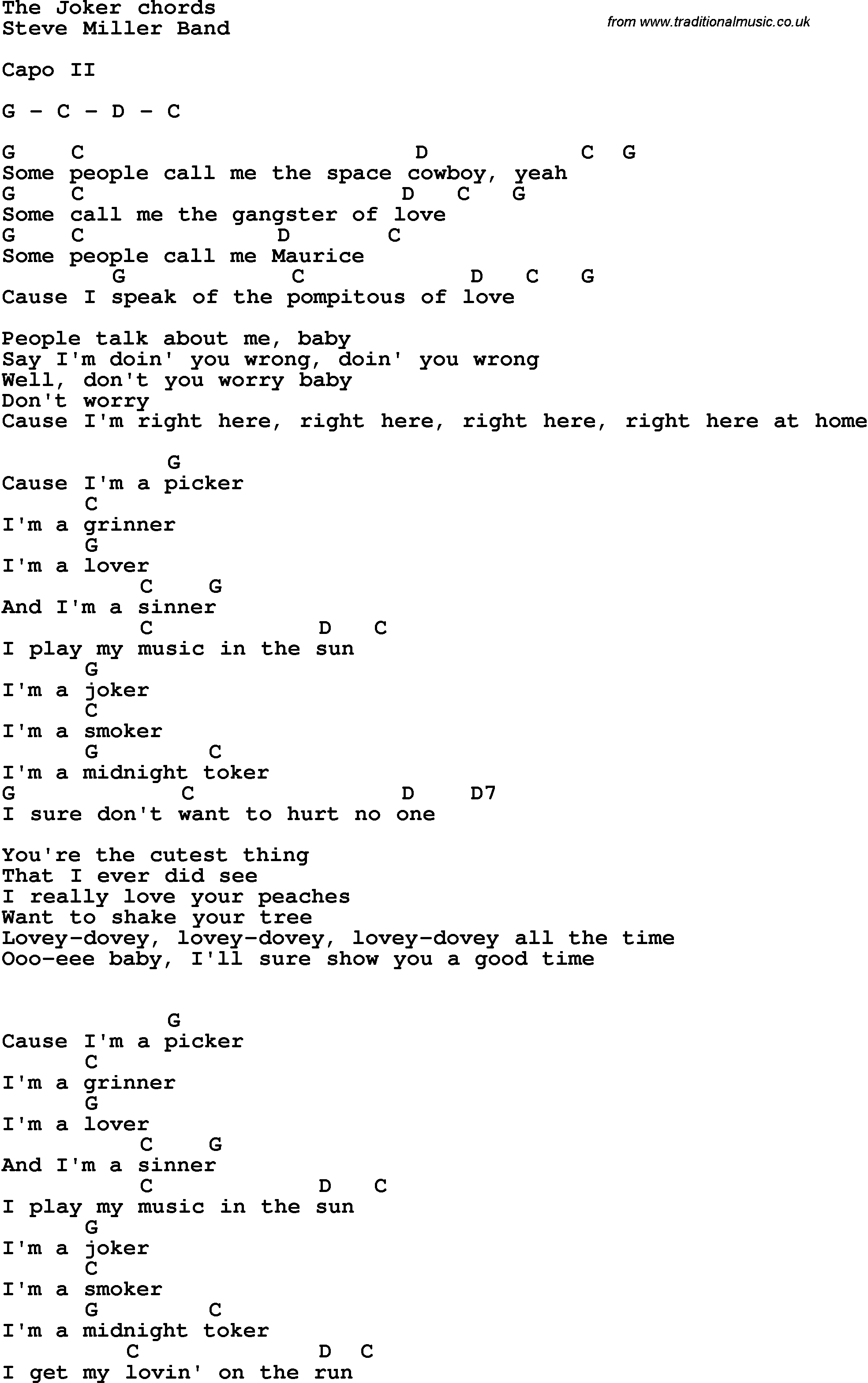 Song Lyrics with guitar chords for The Joker - Steve Miller2