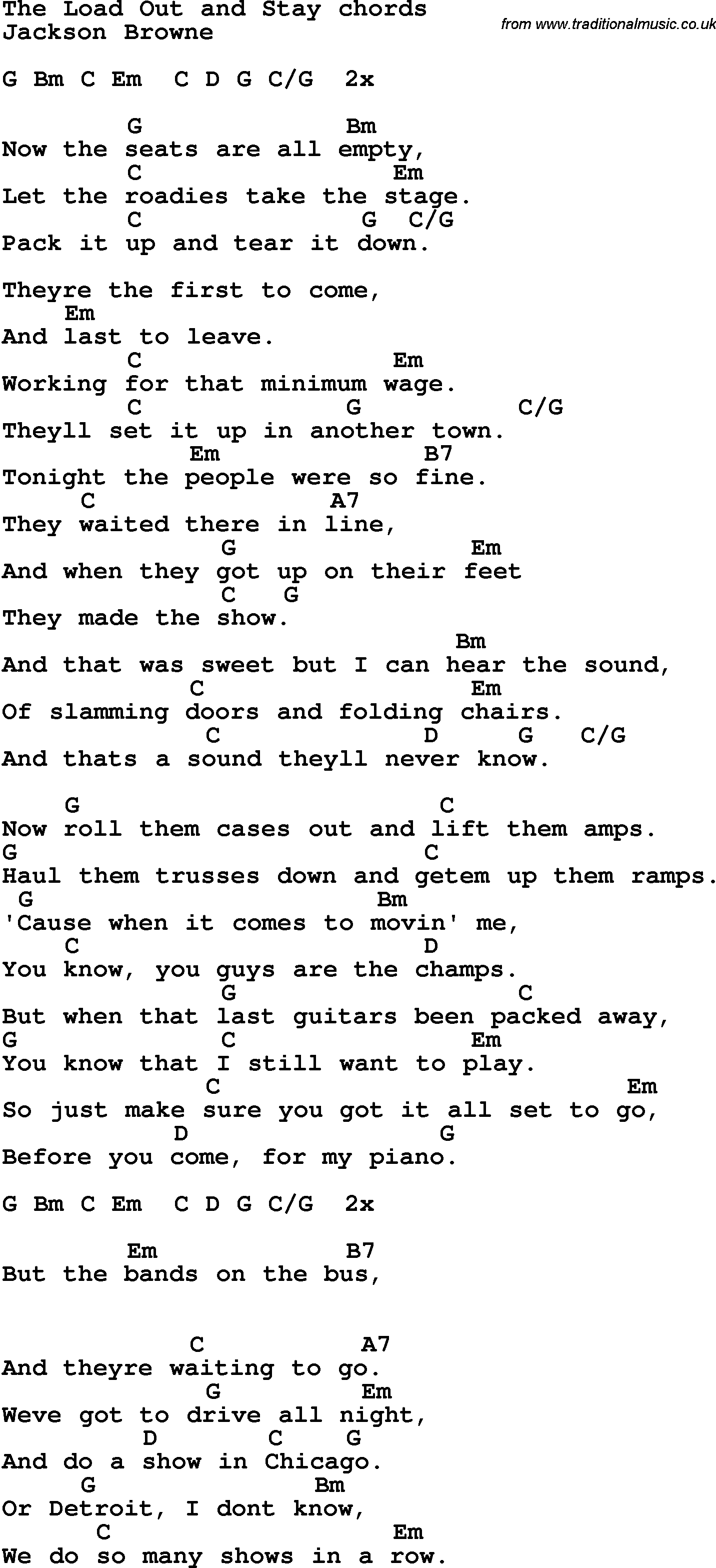 Song Lyrics with guitar chords for The Load Out And Stay