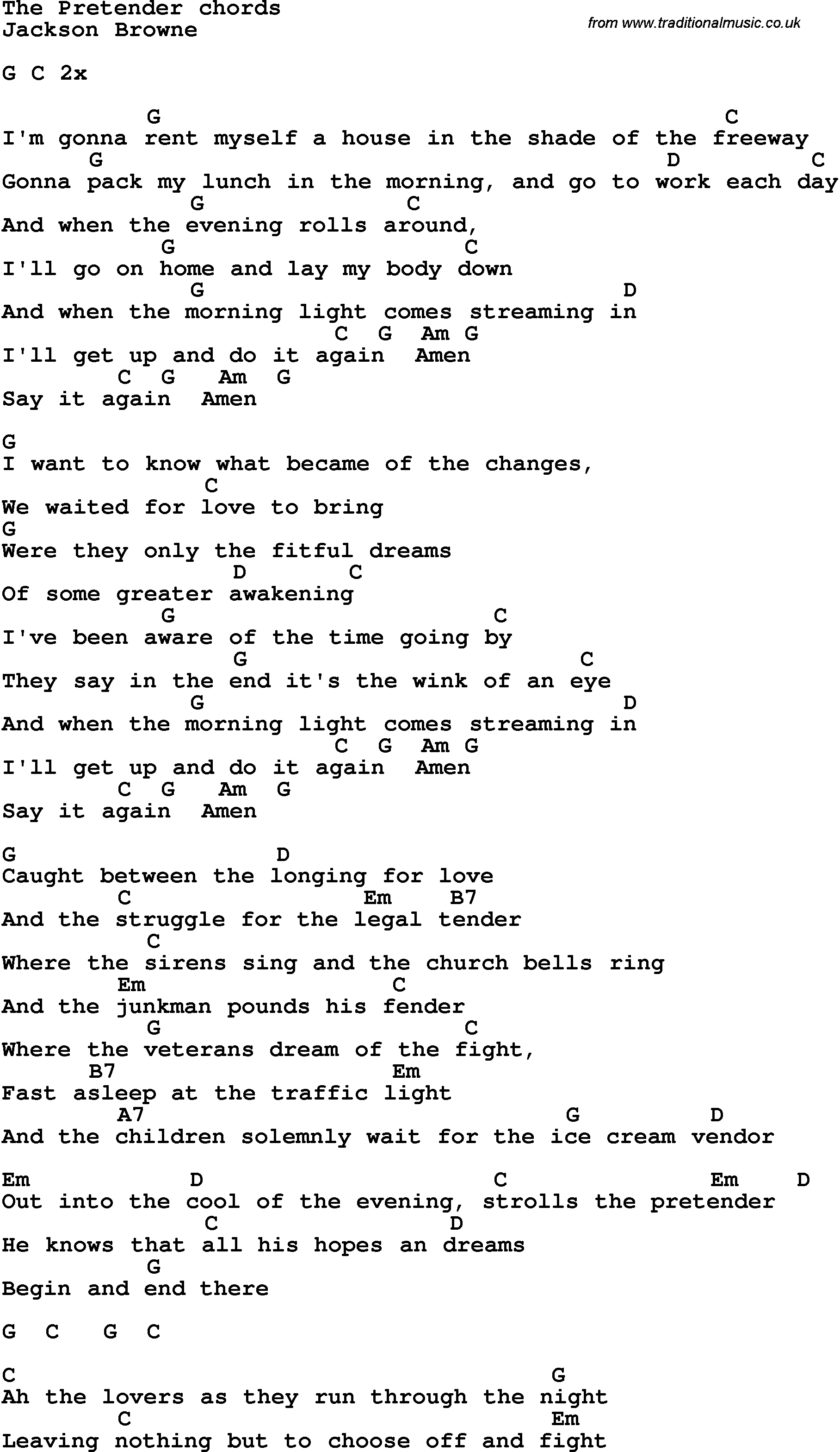 Song Lyrics with guitar chords for The Pretender - Jackson Browne