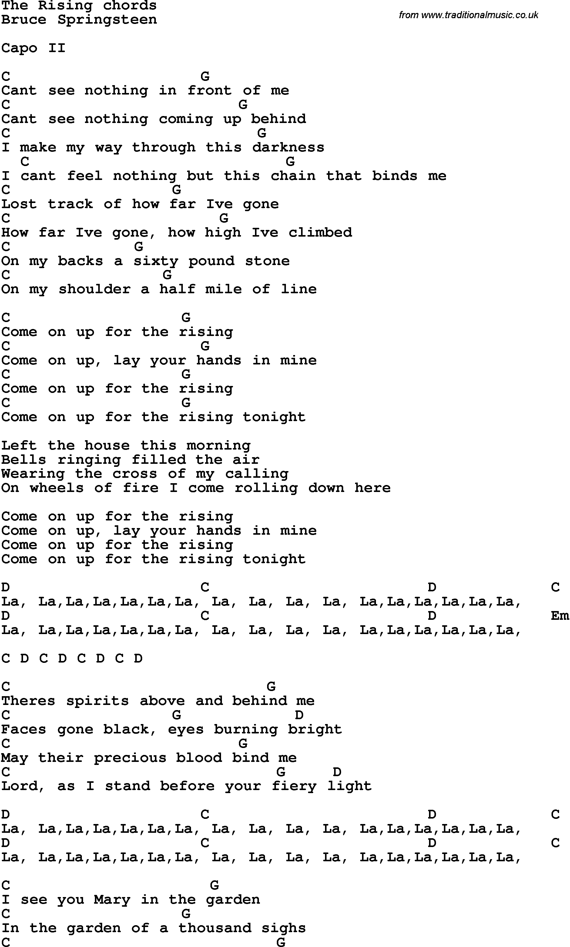 Song Lyrics with guitar chords for The Rising - Bruce Springsteen