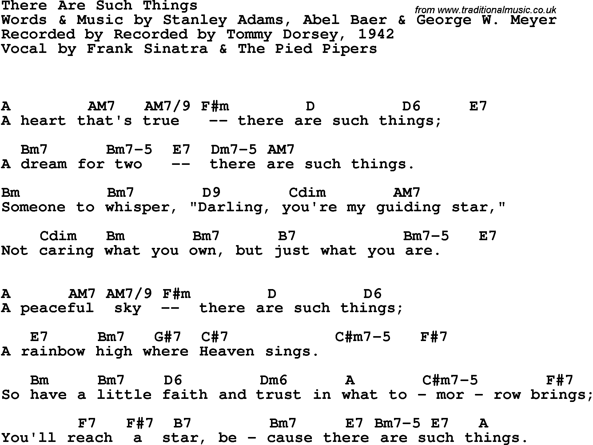 Song Lyrics with guitar chords for There Are Such Things - Tommy Dorsey, Frank Sinatra & The Pied Pipers, 1942