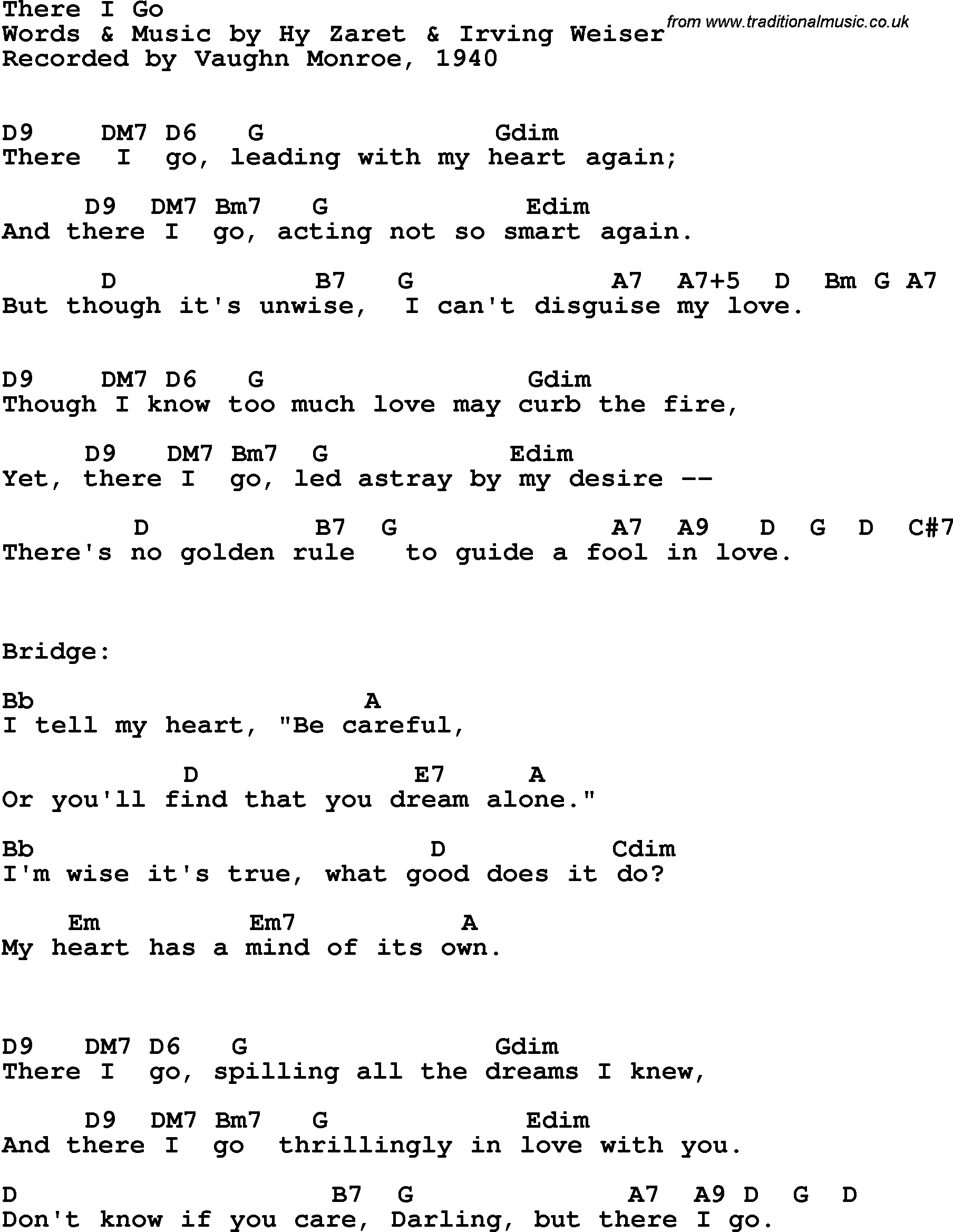 Song Lyrics with guitar chords for There I Go - Vaughn Monroe, 1940