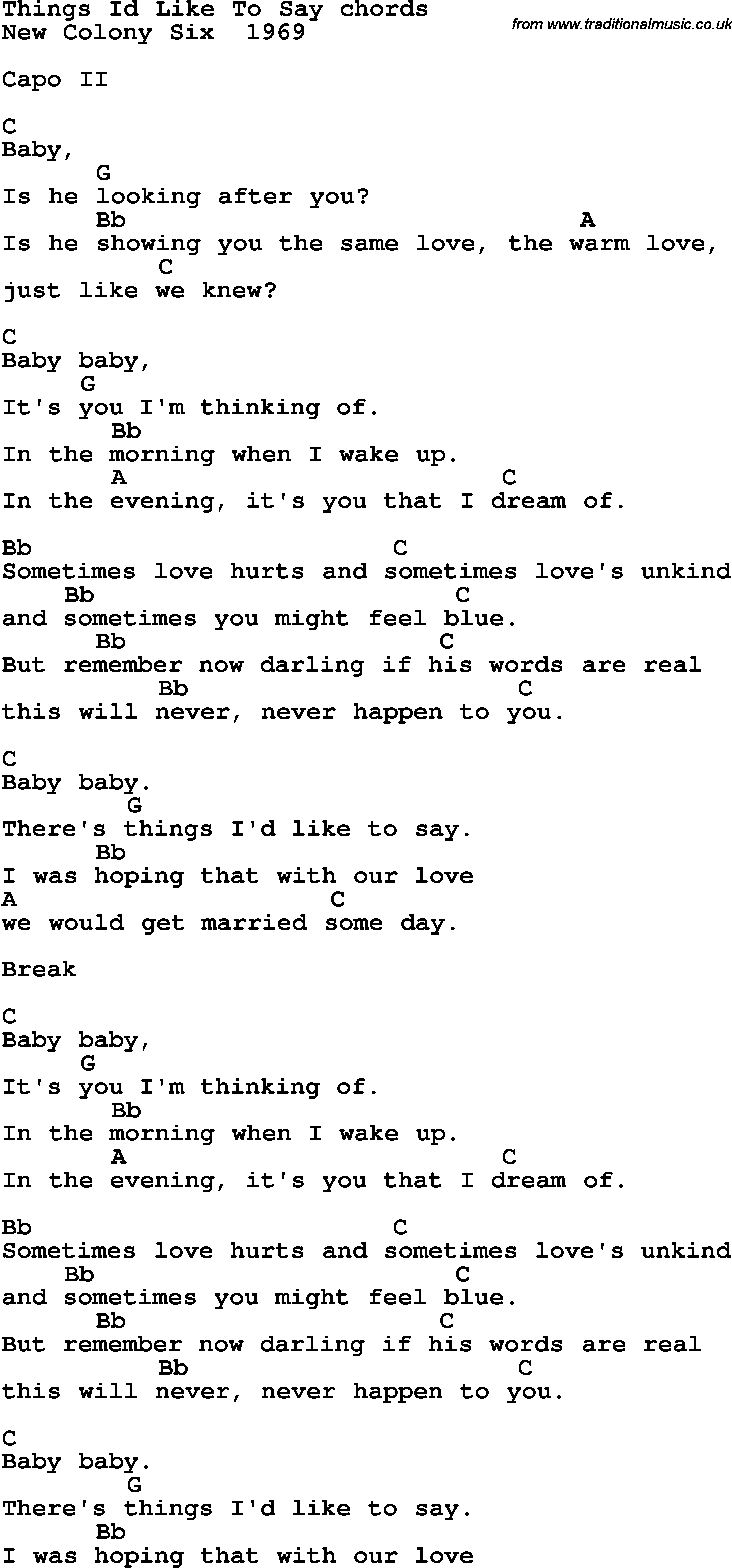 Song Lyrics with guitar chords for Things I'd Like To Say