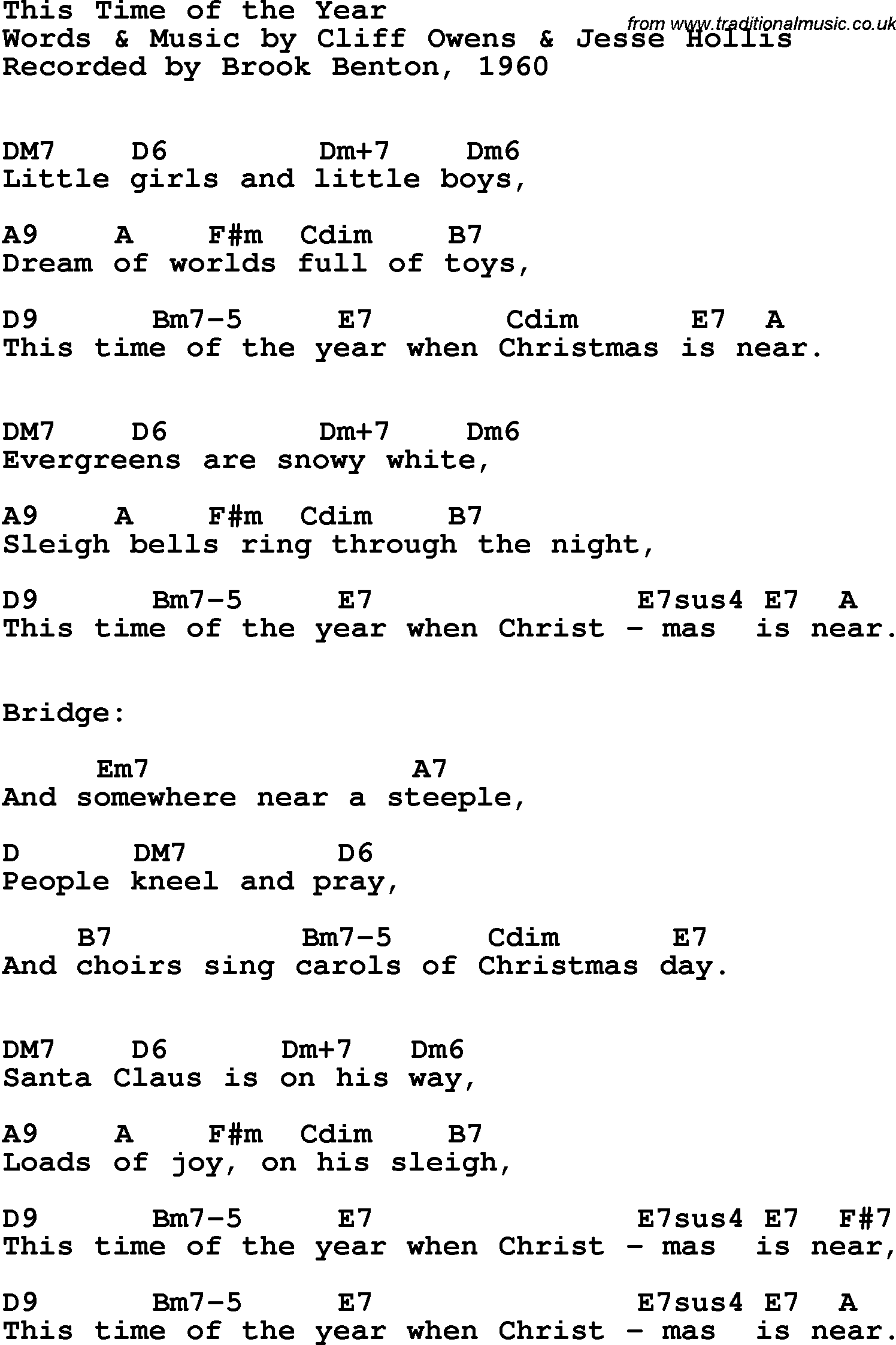 Song Lyrics with guitar chords for This Time Of The Year - Brook Benton, 1960