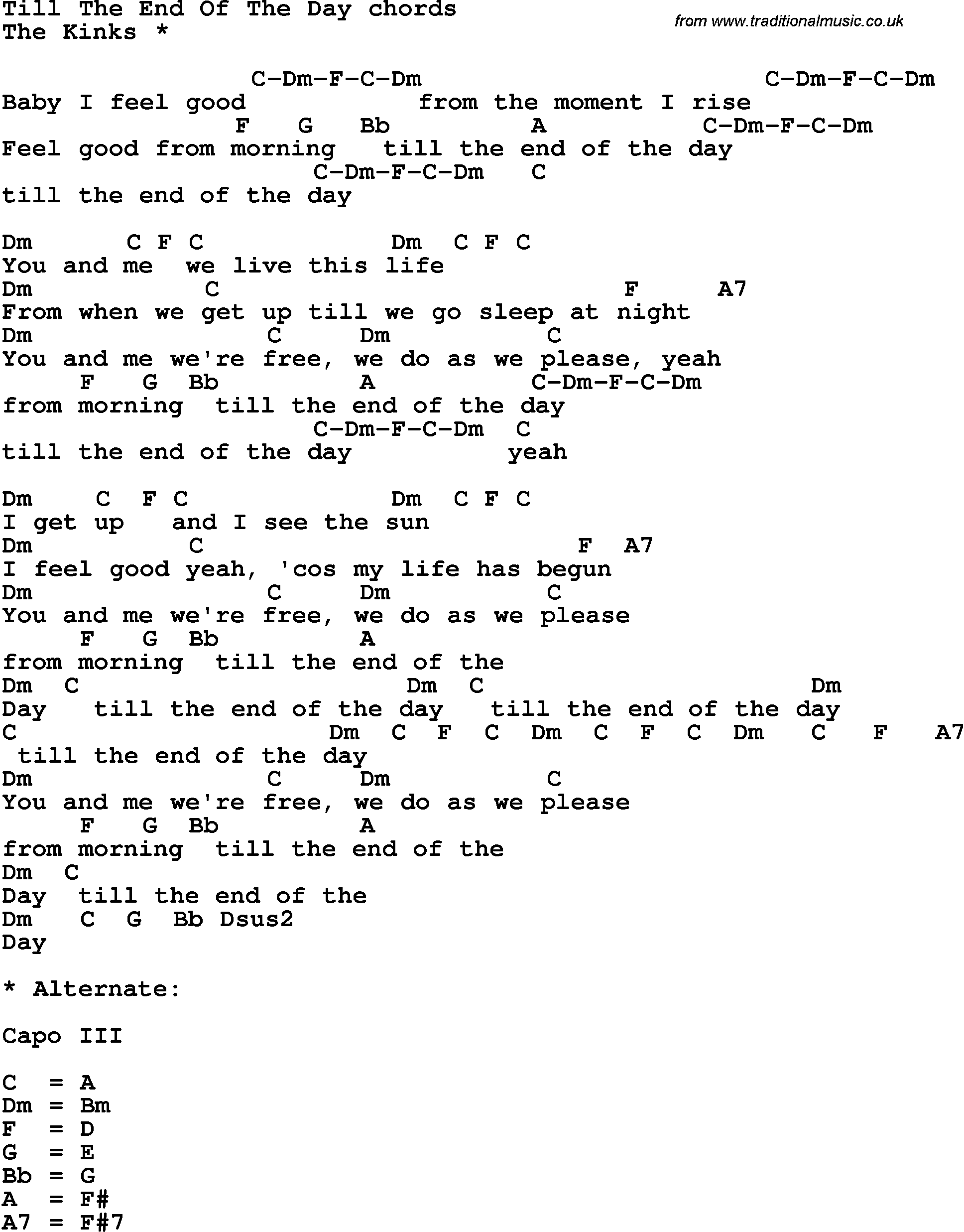 Song Lyrics with guitar chords for Till The End Of The Day