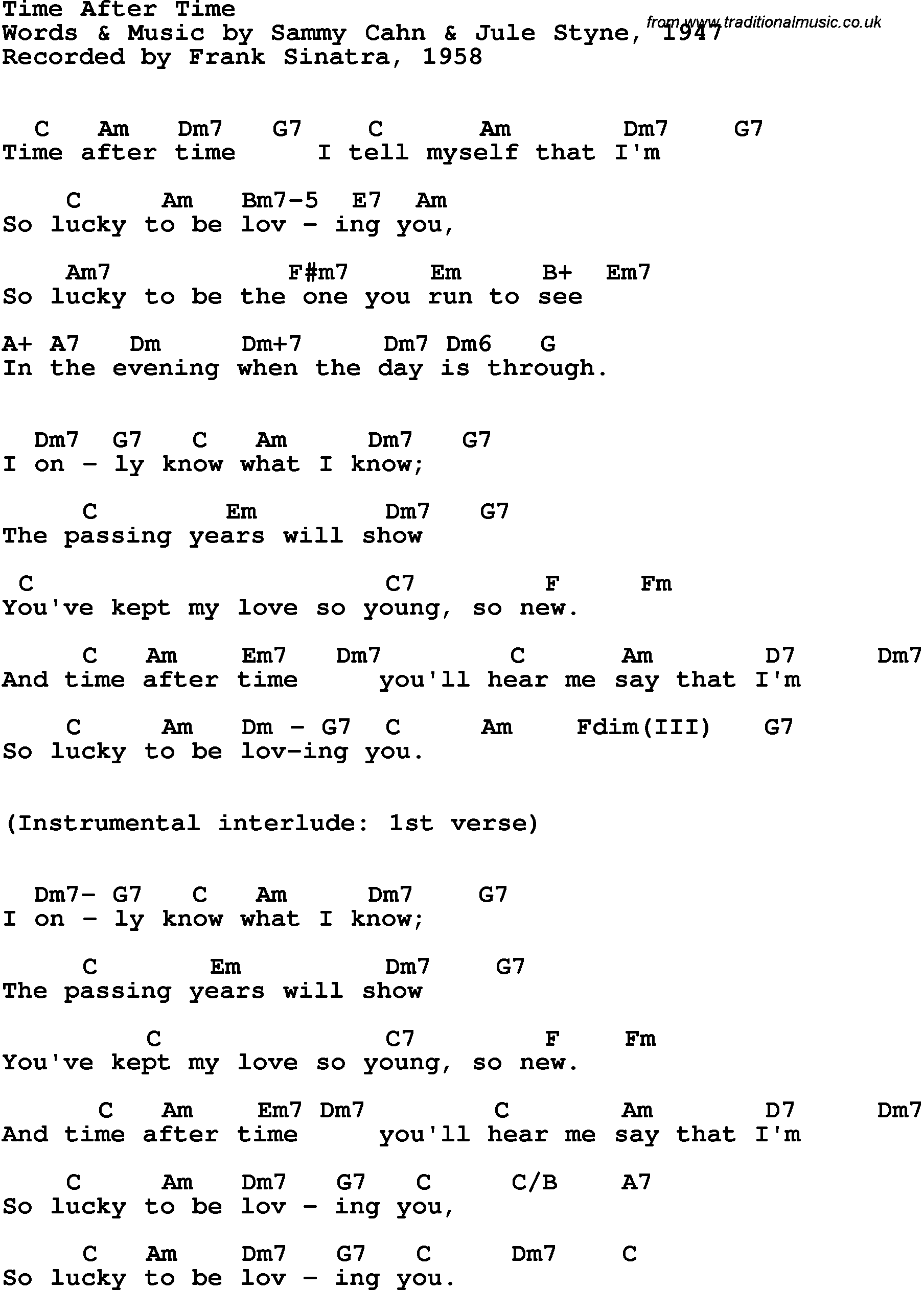 Song Lyrics with guitar chords for Time After Time - Dinah Washington, 1957