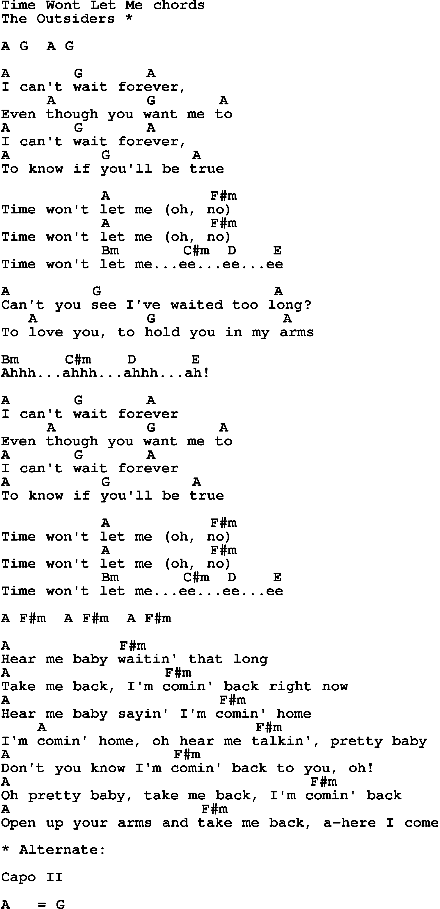 Song Lyrics with guitar chords for Time Won't Let Me