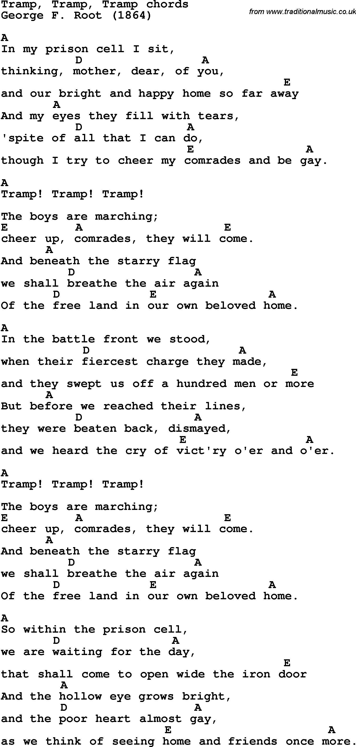 Song Lyrics with guitar chords for Tramp, Tramp, Tramp