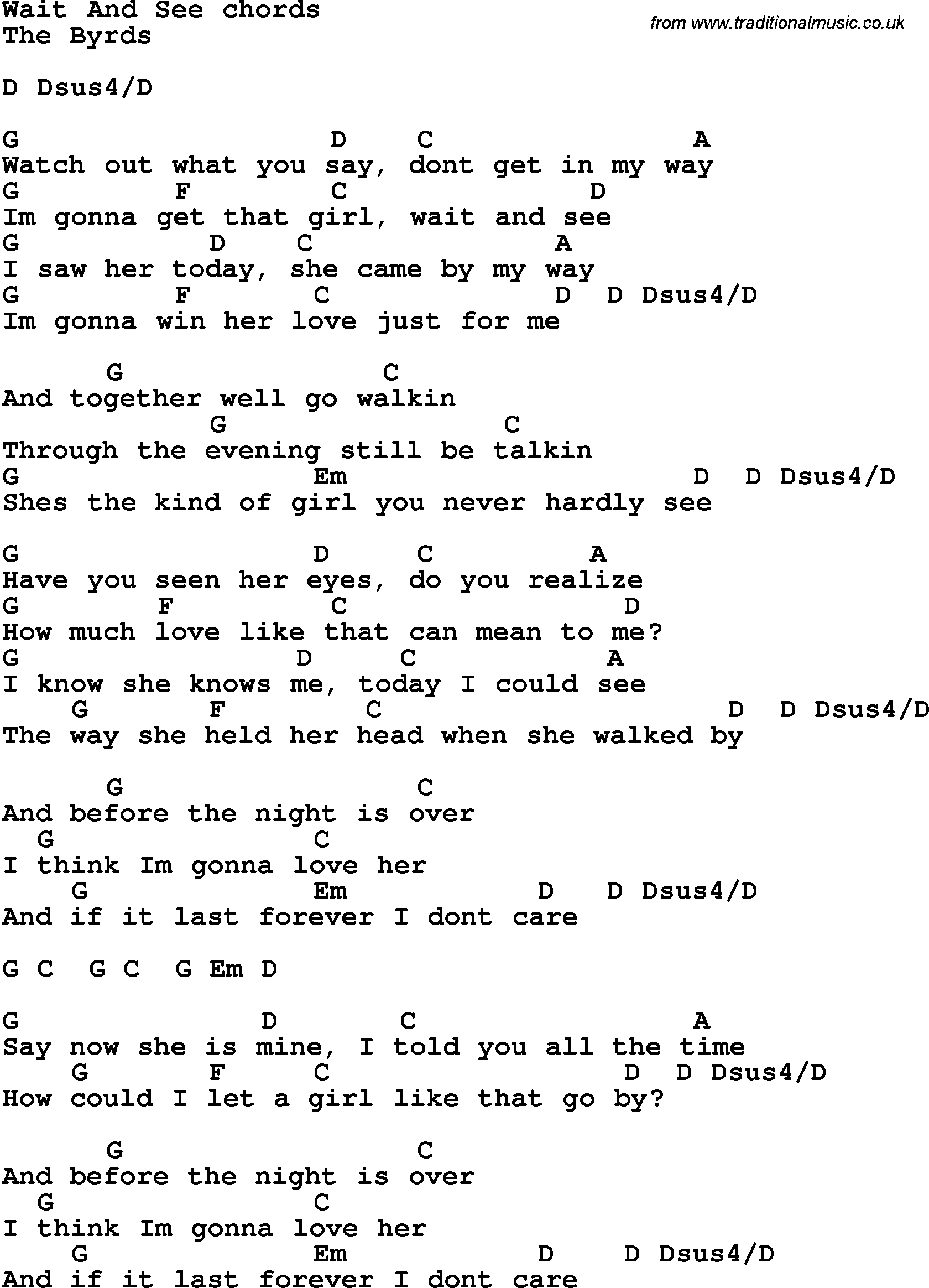 Song Lyrics with guitar chords for Wait And See