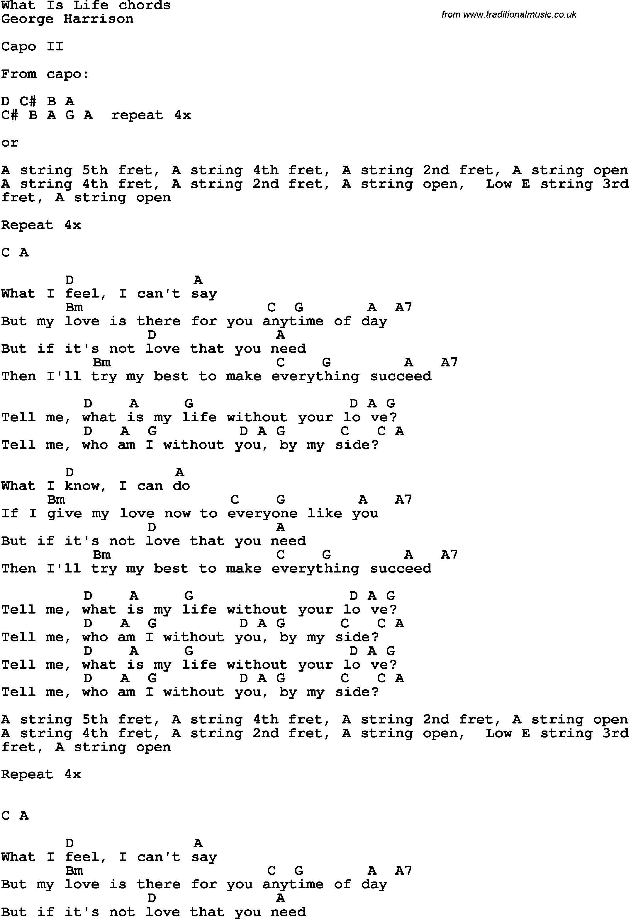 Song Lyrics with guitar chords for What Is Life