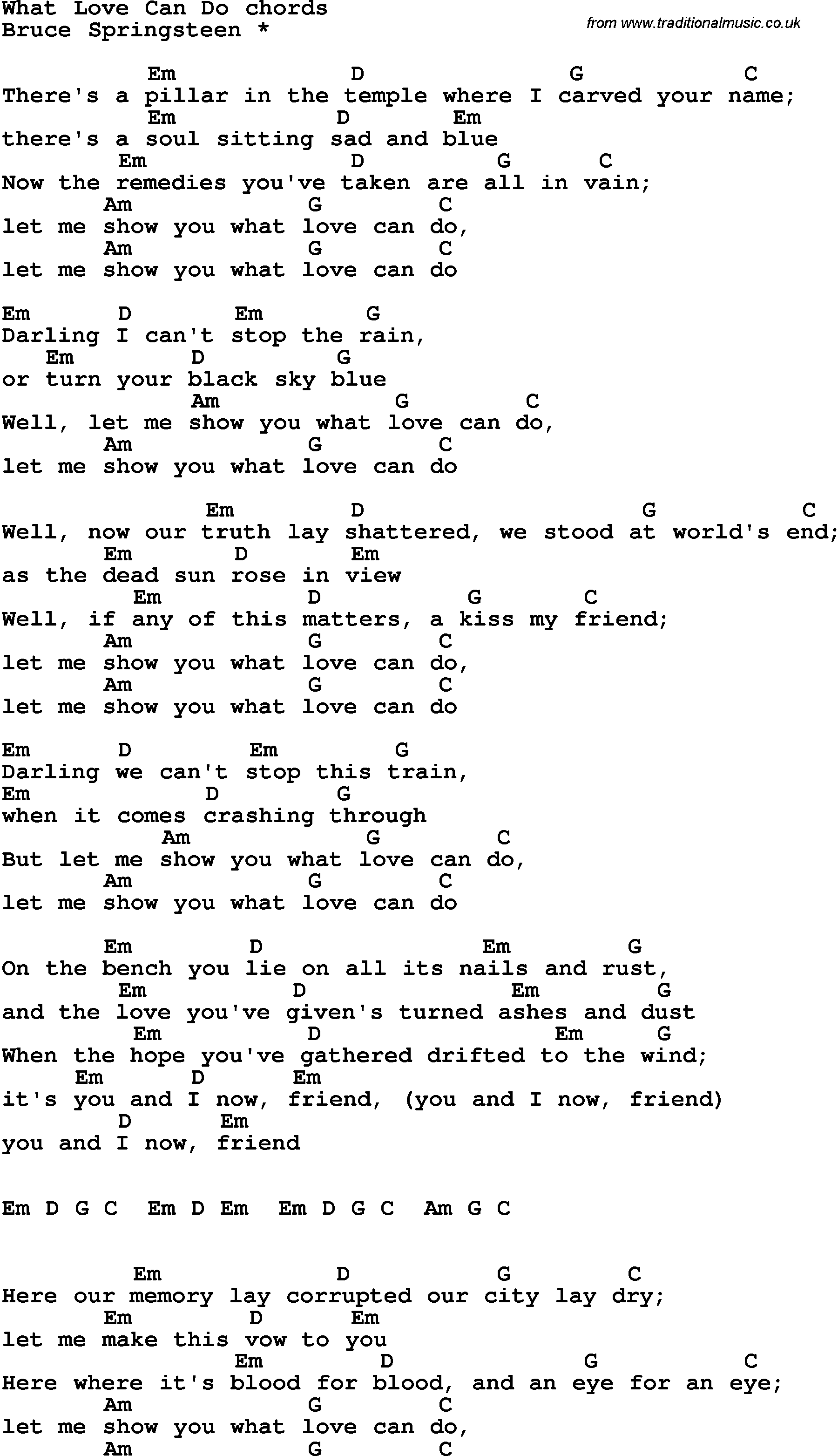 Song Lyrics with guitar chords for What Love Can Do