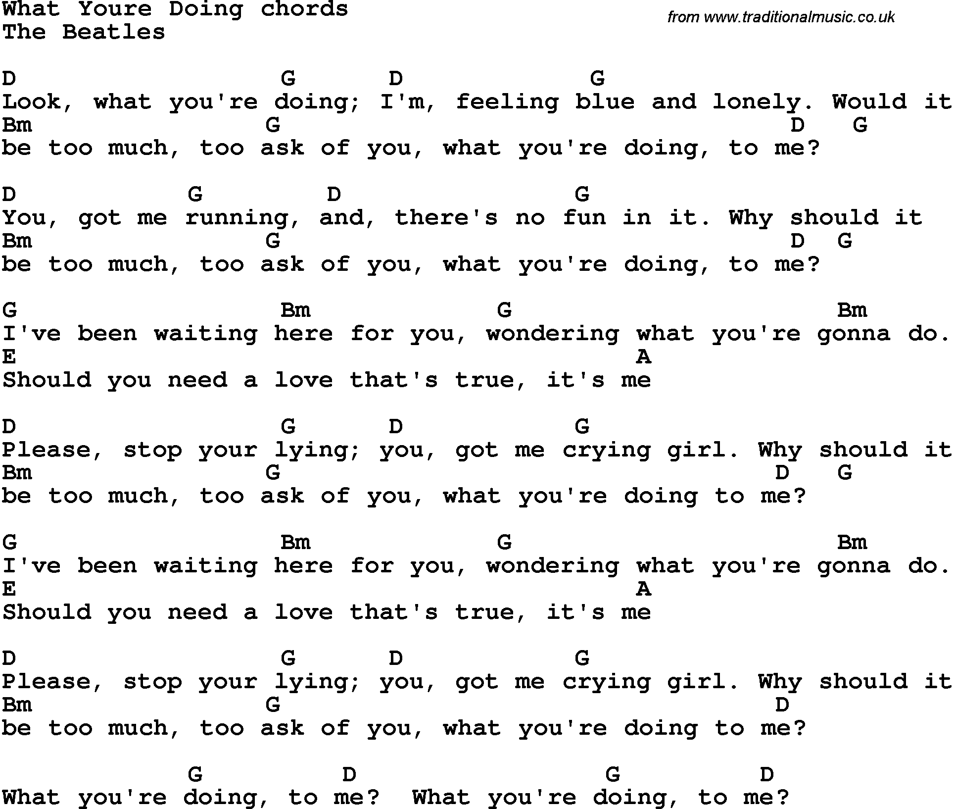 Song Lyrics with guitar chords for What You're Doing