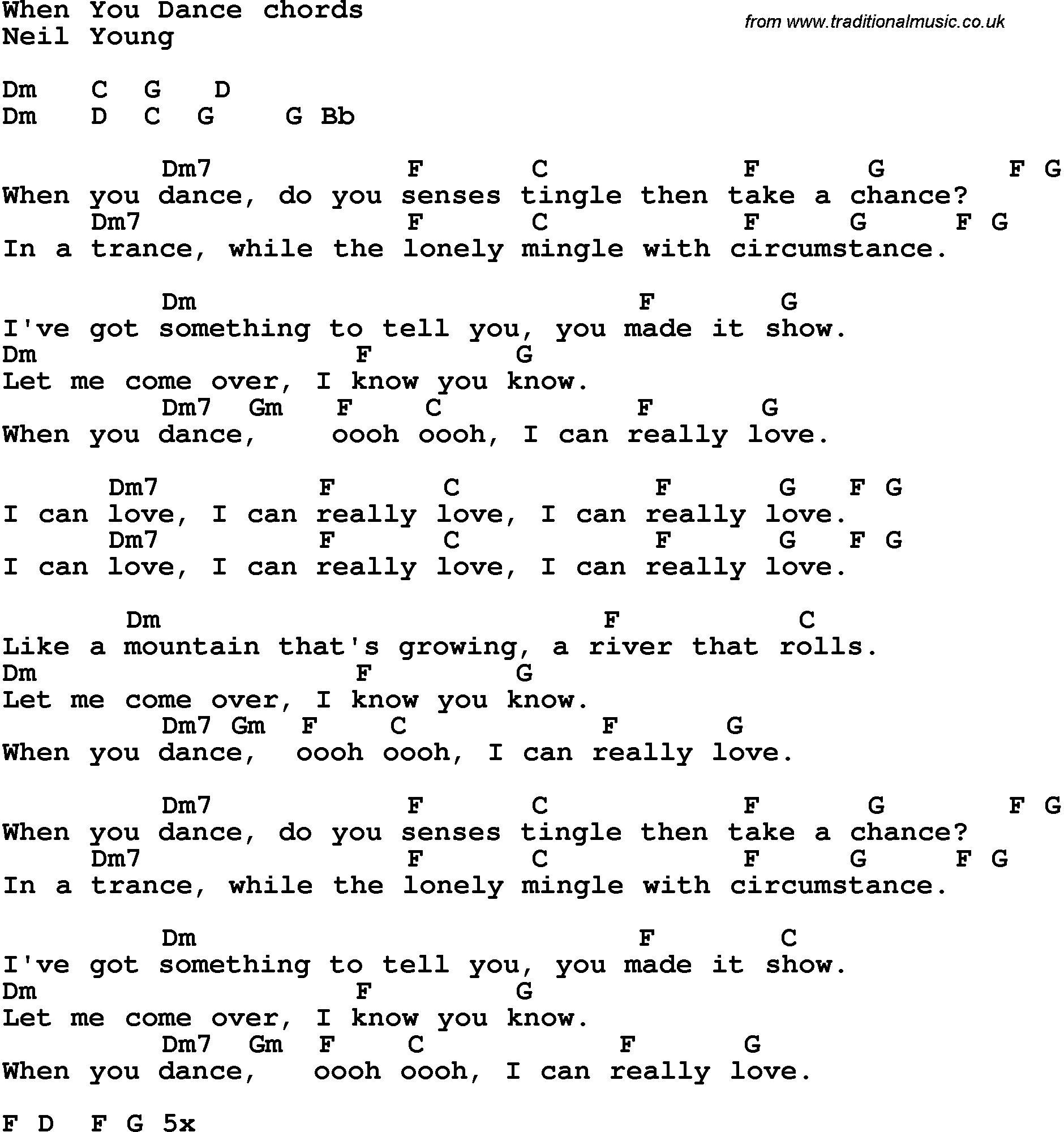 Song Lyrics with guitar chords for When You Dance