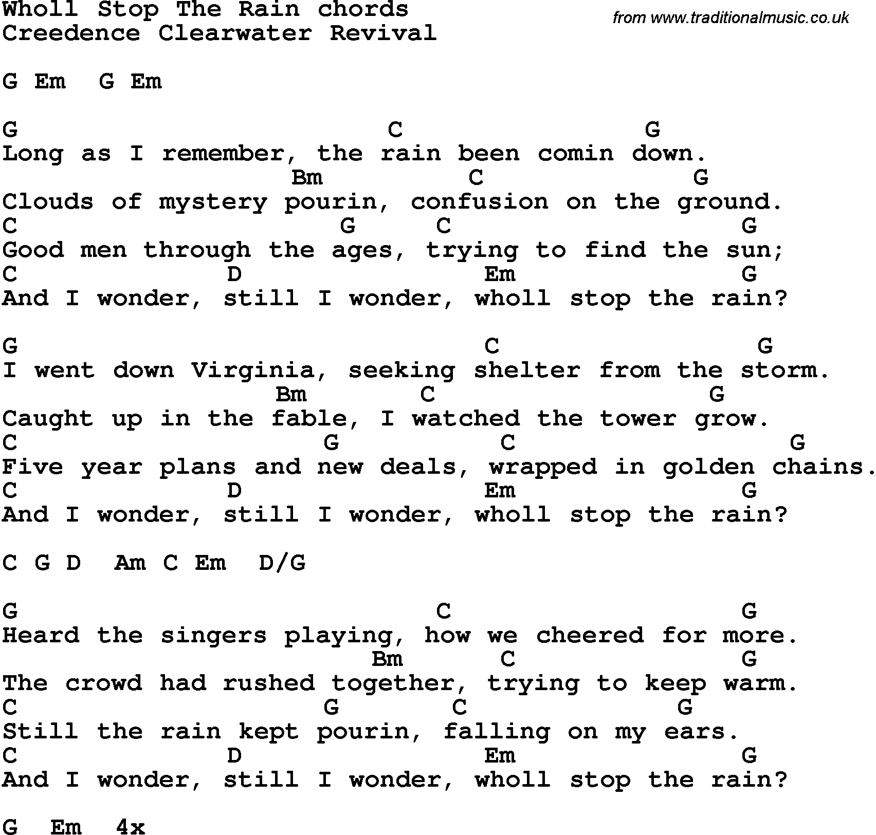 Song Lyrics with guitar chords for Who'll Stop The Rain