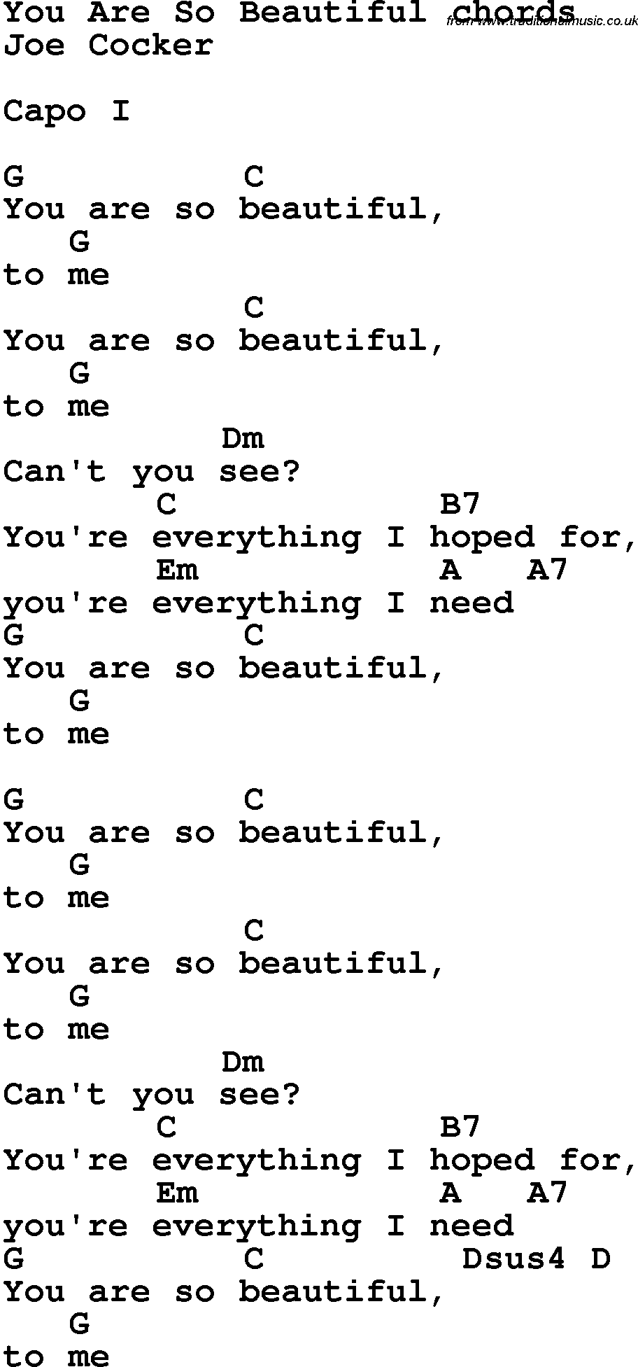 u are so beautiful to me lyrics