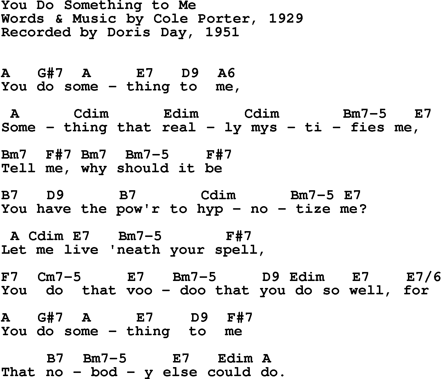 Song Lyrics with guitar chords for You Do Something To Me - Doris Day, 1951