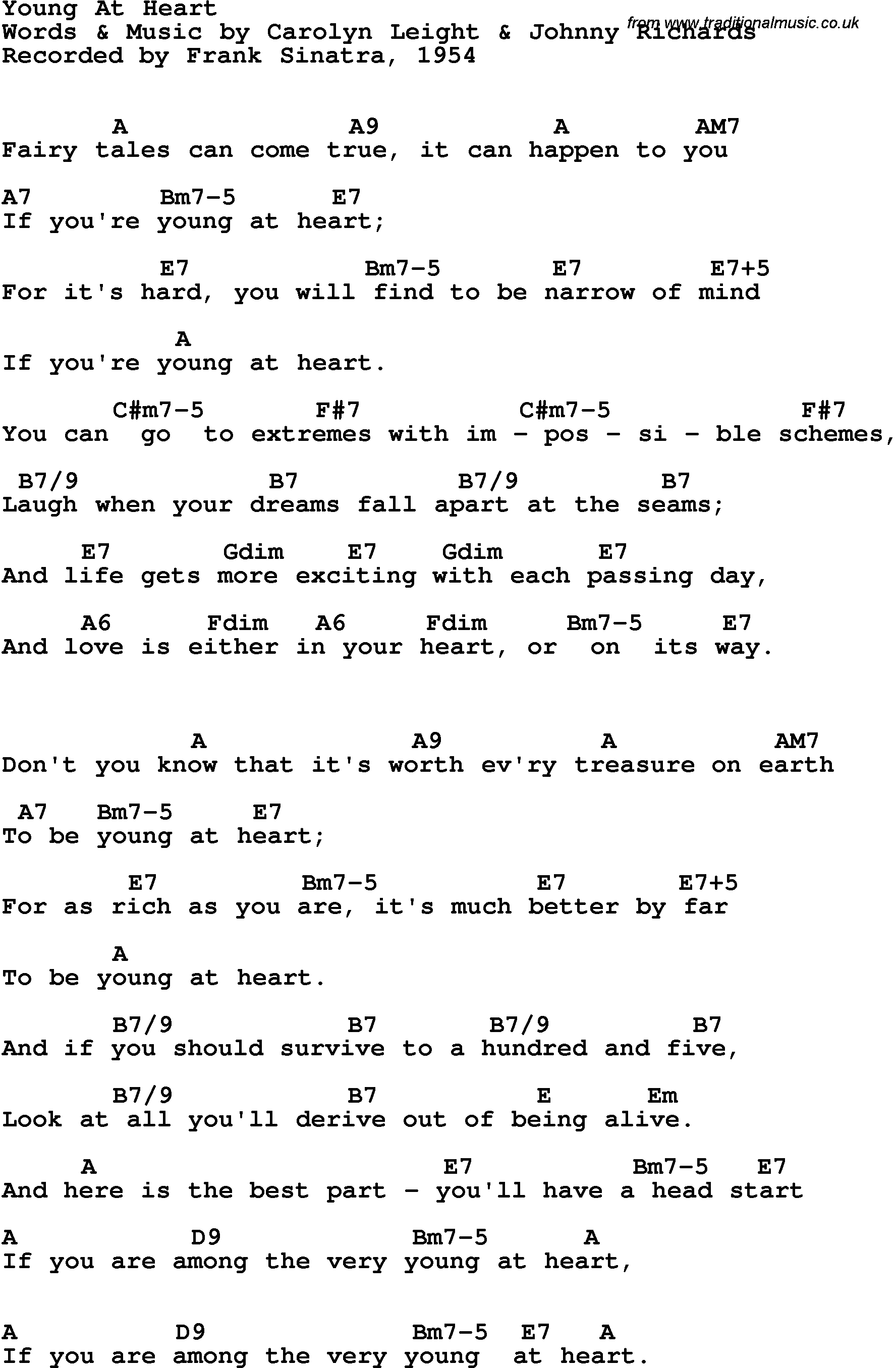 Song Lyrics with guitar chords for Young At Heart - Frank Sinatra, 1954