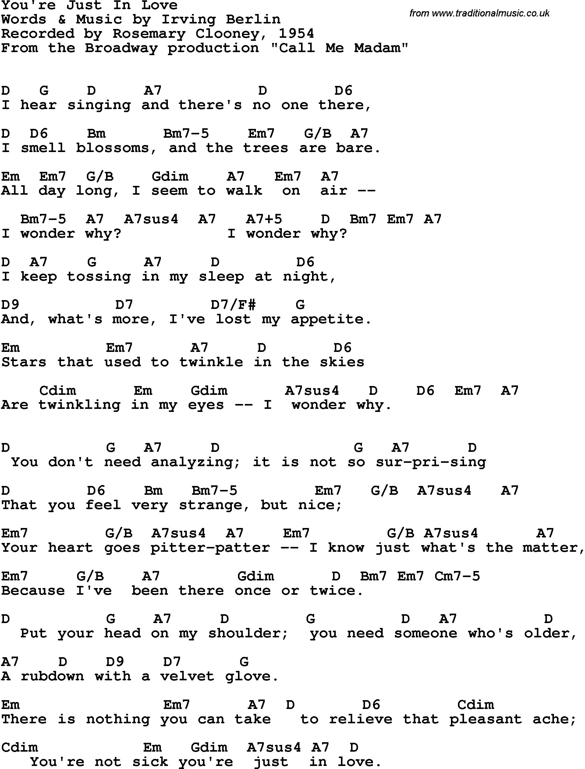 Song Lyrics with guitar chords for You're Just In Love - Rosemary Clooney, 1954