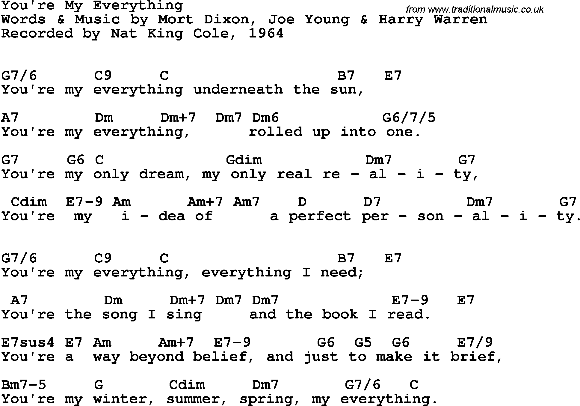 Song Lyrics with guitar chords for You're My Everything - Nat King Cole, 1964