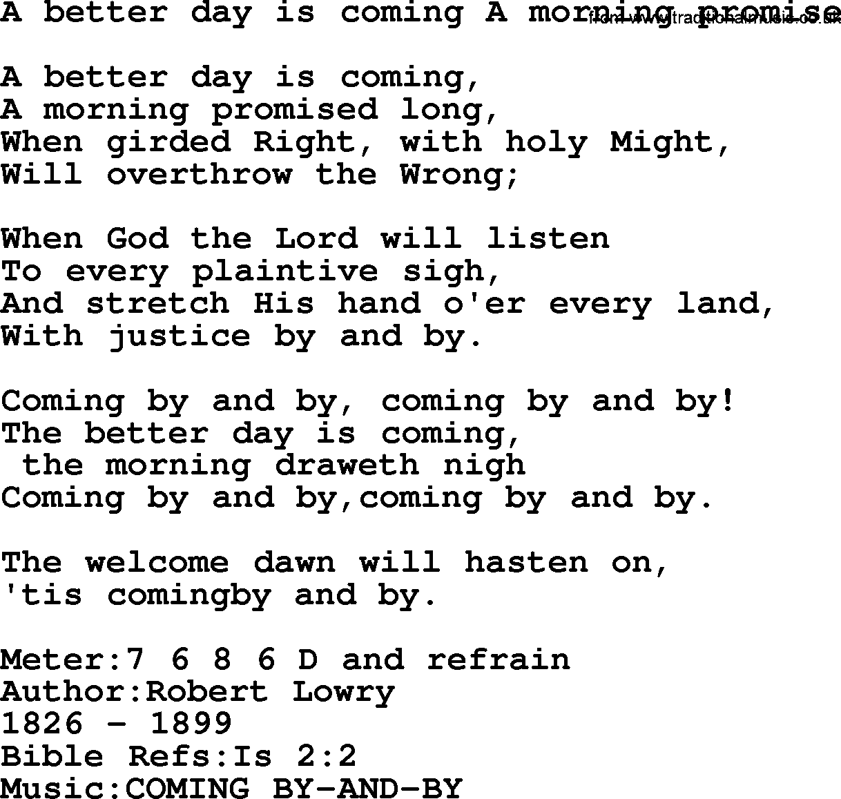 Sacred Songs and Solos complete, 1200 Hymns, title: A Better Day Is Coming A Morning Promise, lyrics and PDF