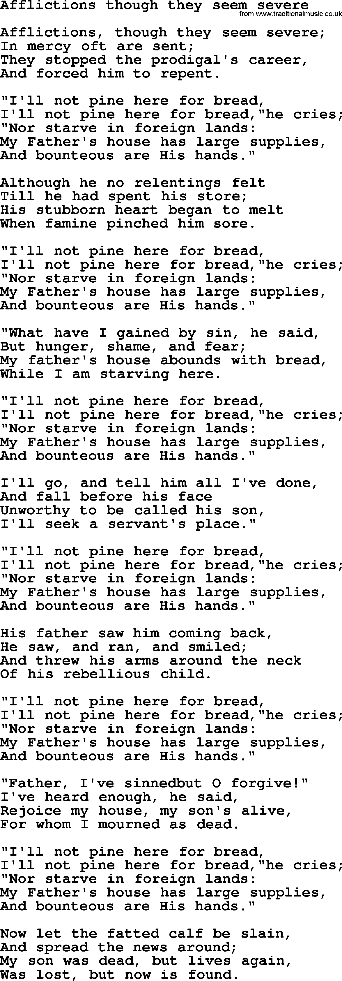 Sacred Songs and Solos complete, 1200 Hymns, title: Afflictions Though They Seem Severe, lyrics and PDF
