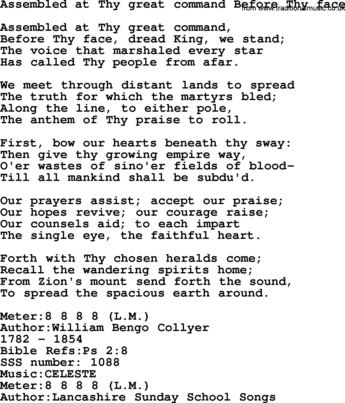 Sacred Songs and Solos complete, 1200 Hymns, title: Assembled At Thy Great Command Before Thy Face, lyrics and PDF