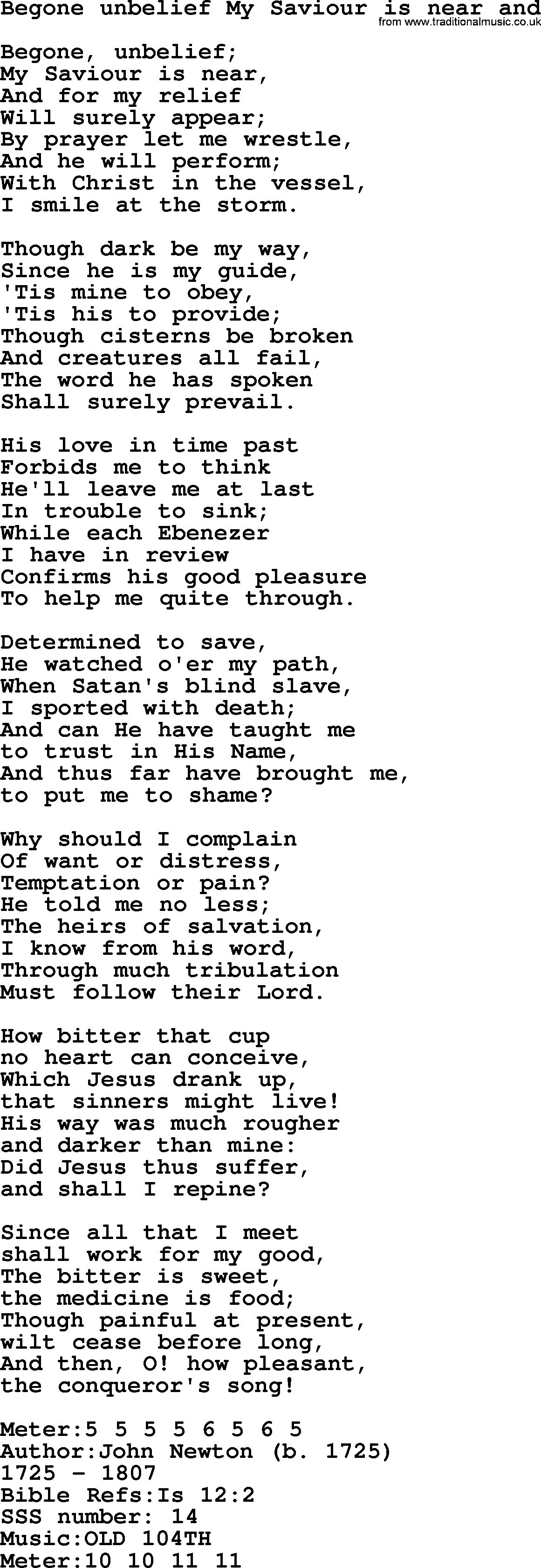 Sacred Songs and Solos complete, 1200 Hymns, title: Begone Unbelief My Saviour Is Near And, lyrics and PDF