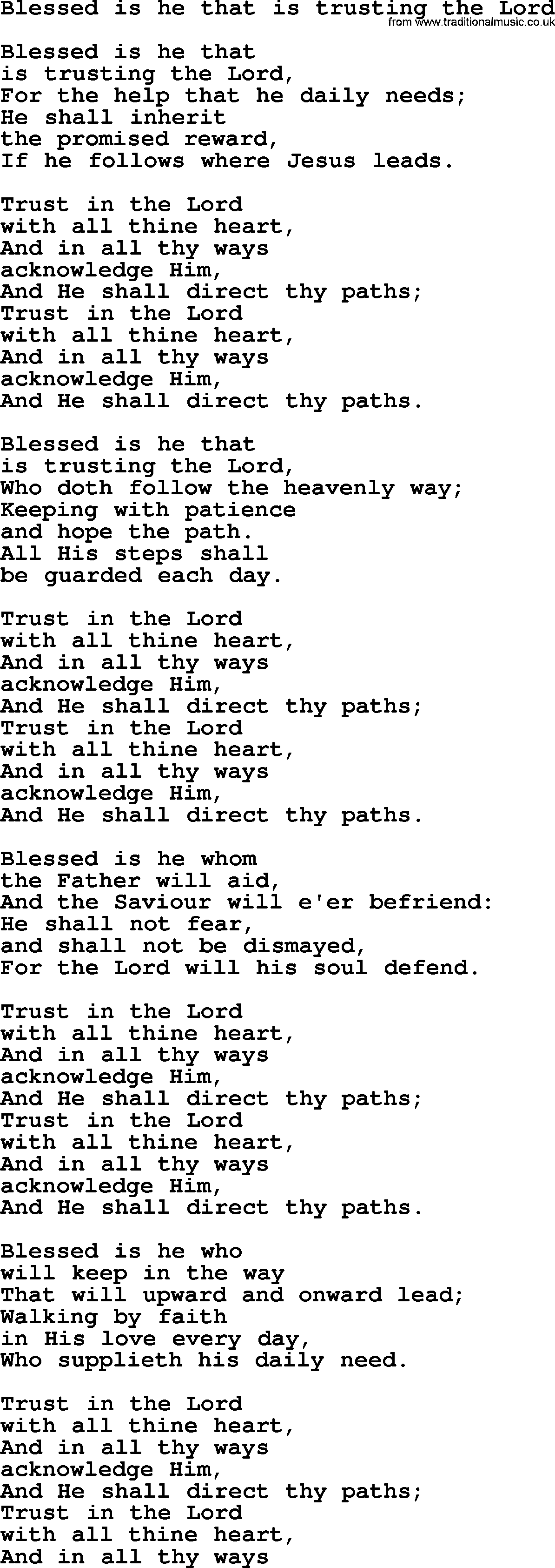 Sacred Songs and Solos complete, 1200 Hymns, title: Blessed Is He That Is Trusting The Lord, lyrics and PDF