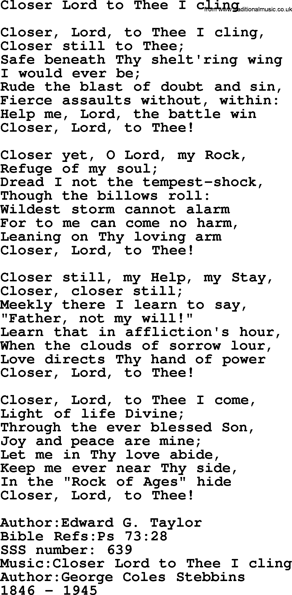Sacred Songs and Solos complete, 1200 Hymns, title: Closer Lord To Thee I Cling, lyrics and PDF