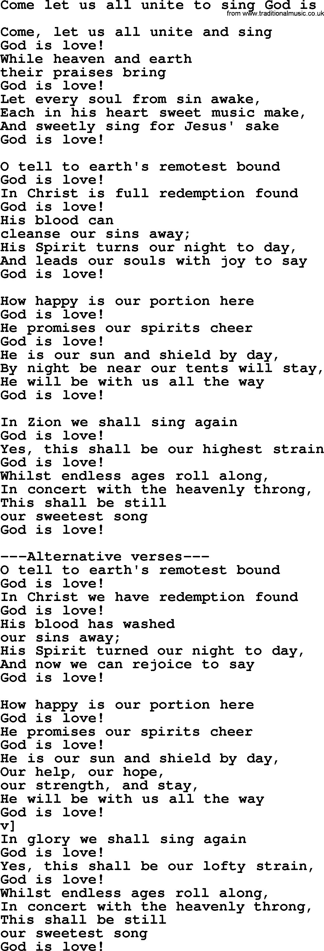 Sacred Songs and Solos complete, 1200 Hymns, title: Come Let Us All Unite To Sing God Is, lyrics and PDF