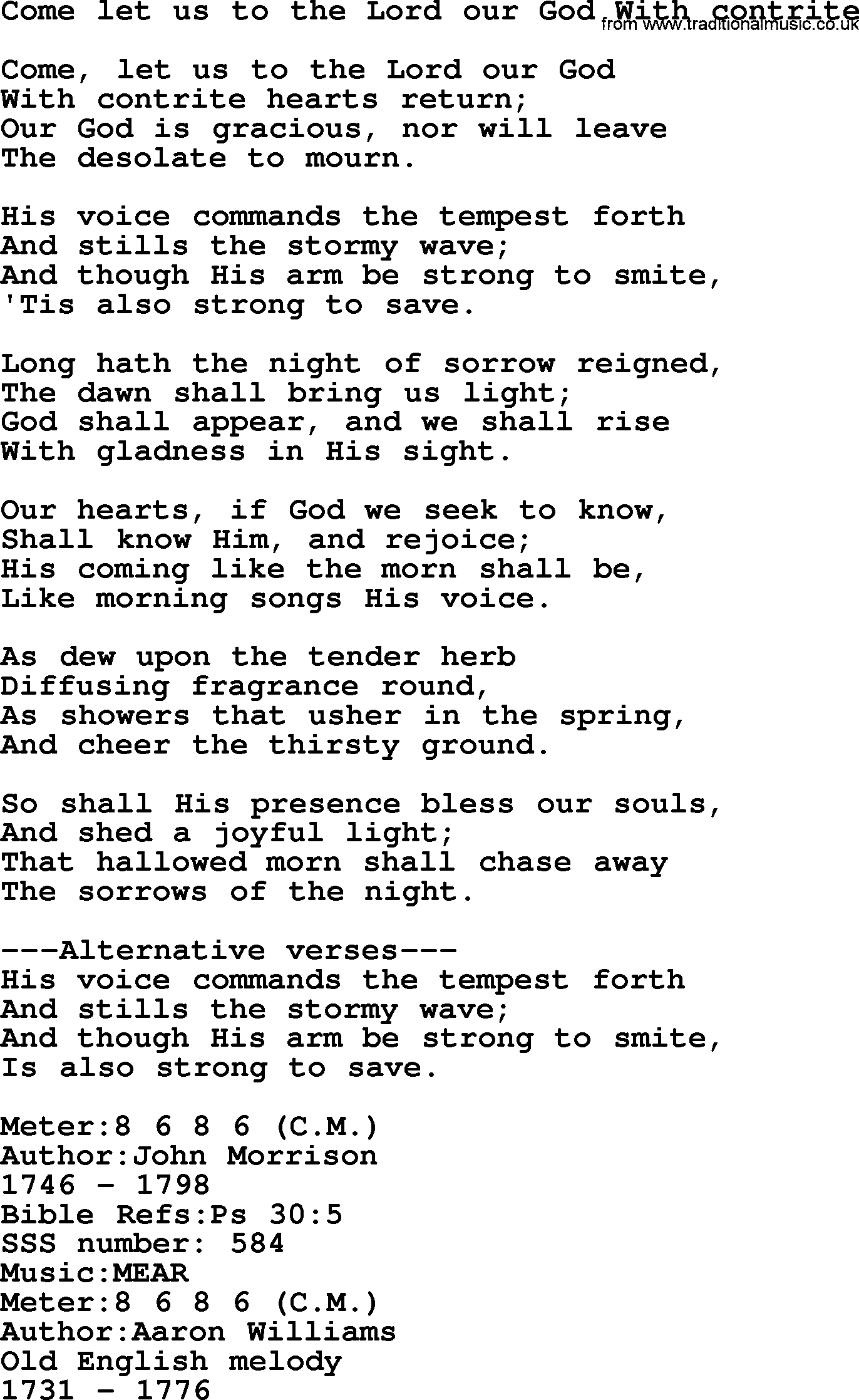 Sacred Songs and Solos complete, 1200 Hymns, title: Come Let Us To The Lord Our God With Contrite, lyrics and PDF