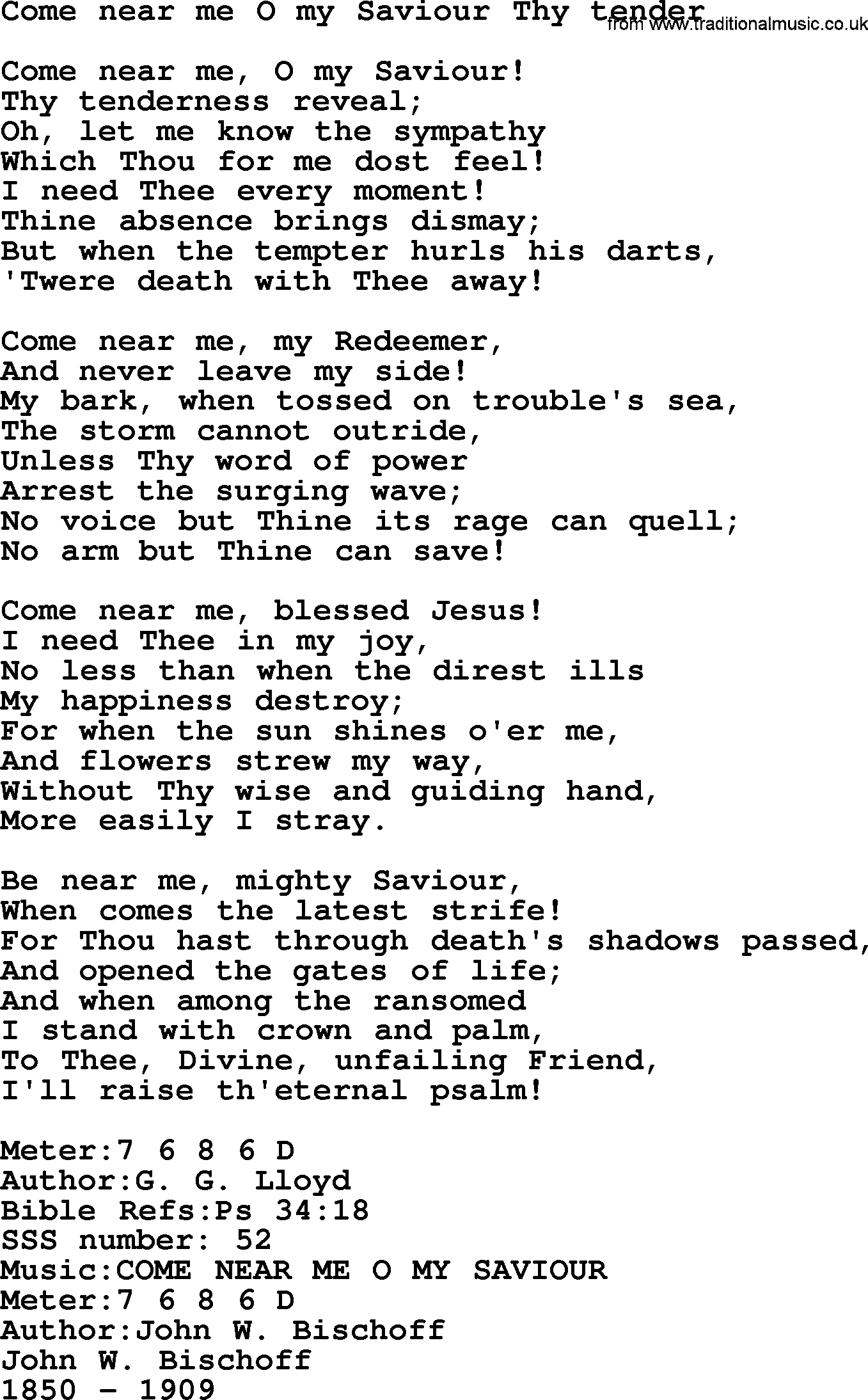 Sacred Songs and Solos complete, 1200 Hymns, title: Come Near Me O My Saviour Thy Tender, lyrics and PDF