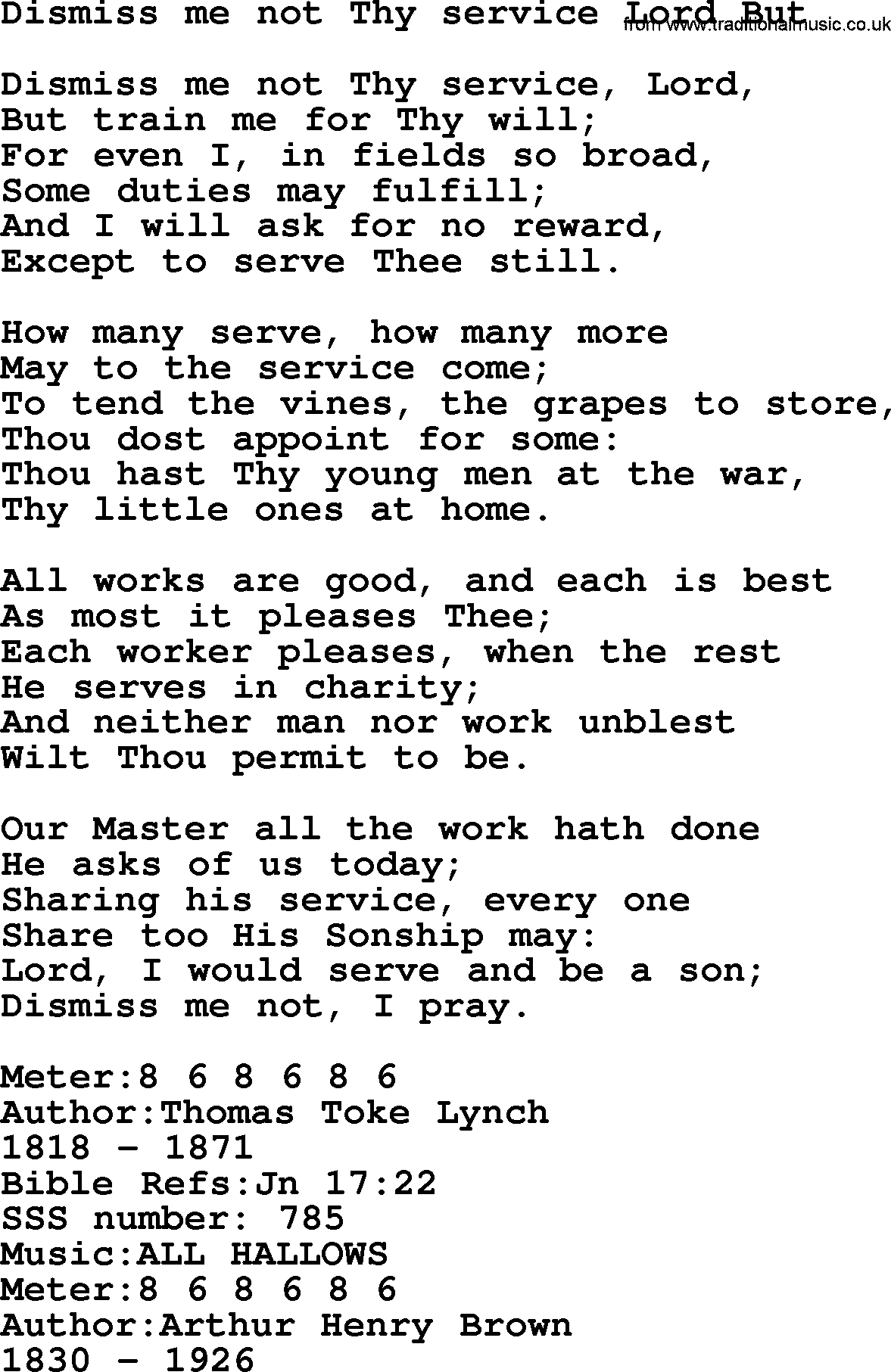 Sacred Songs and Solos complete, 1200 Hymns, title: Dismiss Me Not Thy Service Lord But, lyrics and PDF