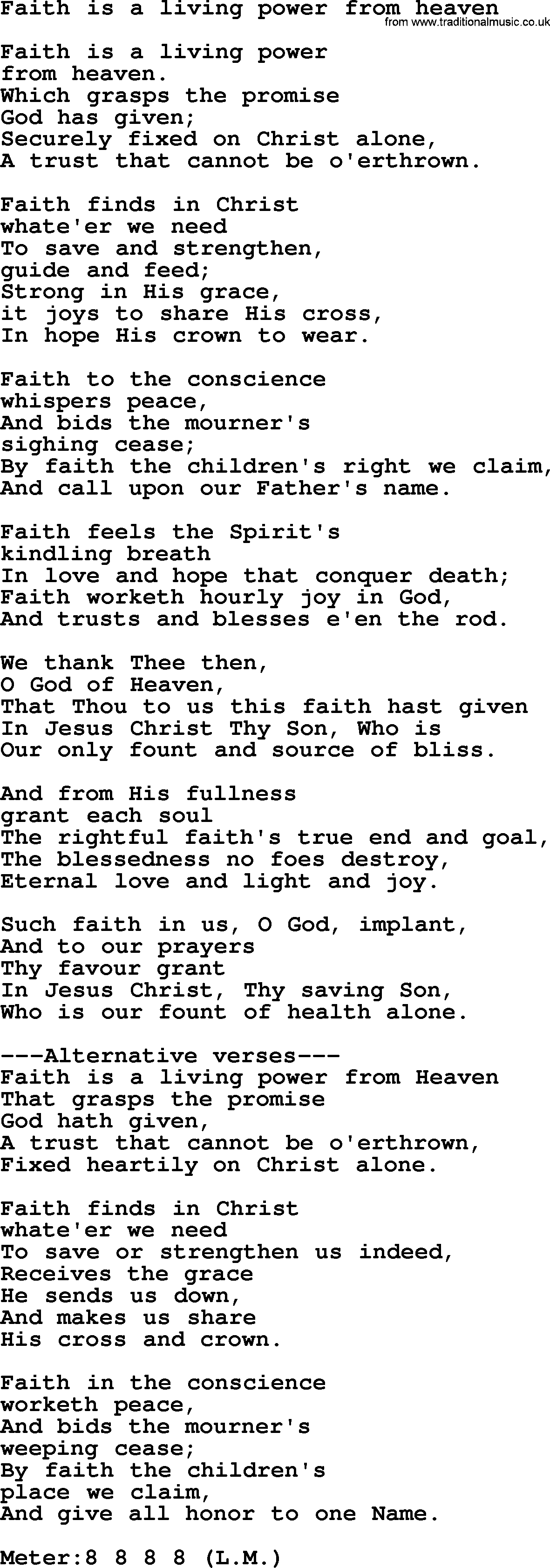 Sacred Songs and Solos complete, 1200 Hymns, title: Faith Is A Living Power From Heaven, lyrics and PDF