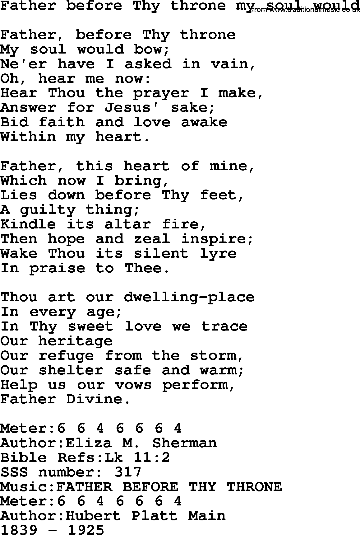 Sacred Songs and Solos complete, 1200 Hymns, title: Father Before Thy Throne My Soul Would, lyrics and PDF