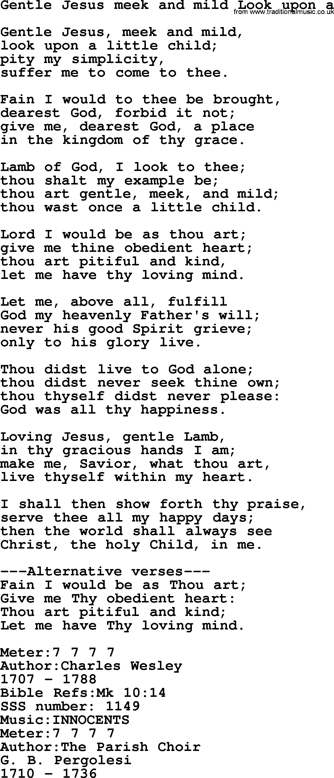 Sacred Songs and Solos complete, 1200 Hymns, title: Gentle Jesus Meek And Mild Look Upon A, lyrics and PDF