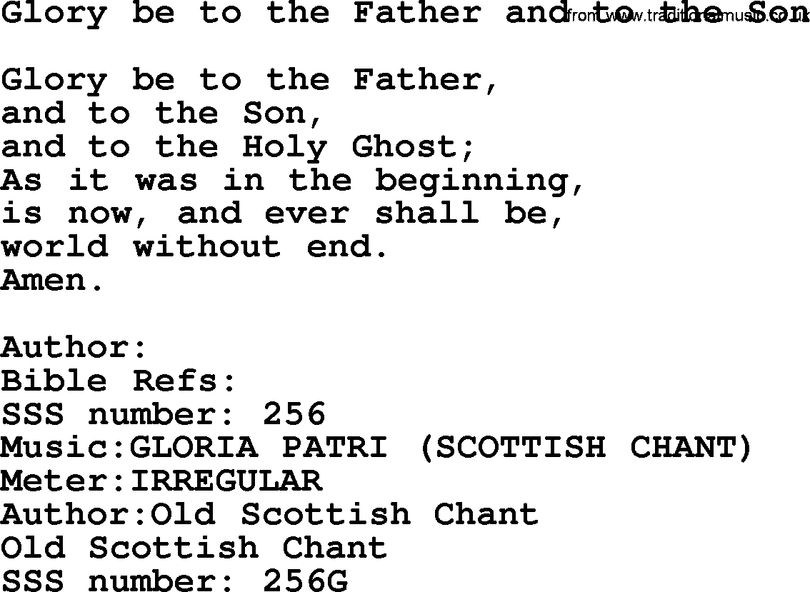 Sacred Songs and Solos complete, 1200 Hymns, title: Glory Be To The Father And To The Son, lyrics and PDF